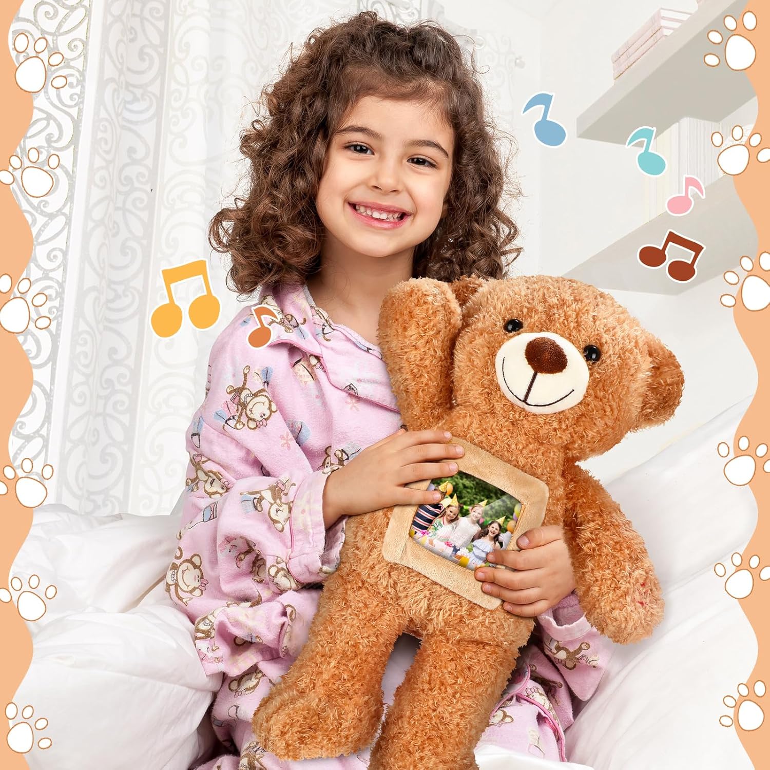 Liliful Bear Stuffed Animal Custom Operation Recorder Bear with Voice Recorder 12 Inch Remembrance Animal Personalized Plush Toy with Photo Frame for Baby Shower Wedding Birthday Gifts(Light Brown) - Image 6