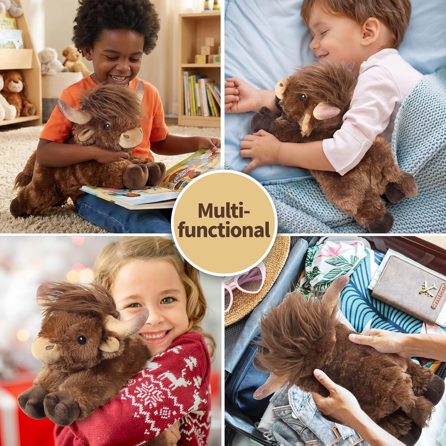 Highland Cow Stuffed Animals, Microwavable Stuffed Animal Adorable Fluffy Highland Cow Plush for Warmth Comfort, Heatable Coolable Lavender Scent Toy, Cute Soft Plushies Gift for Kid Boys Girl & Adult - Image 8