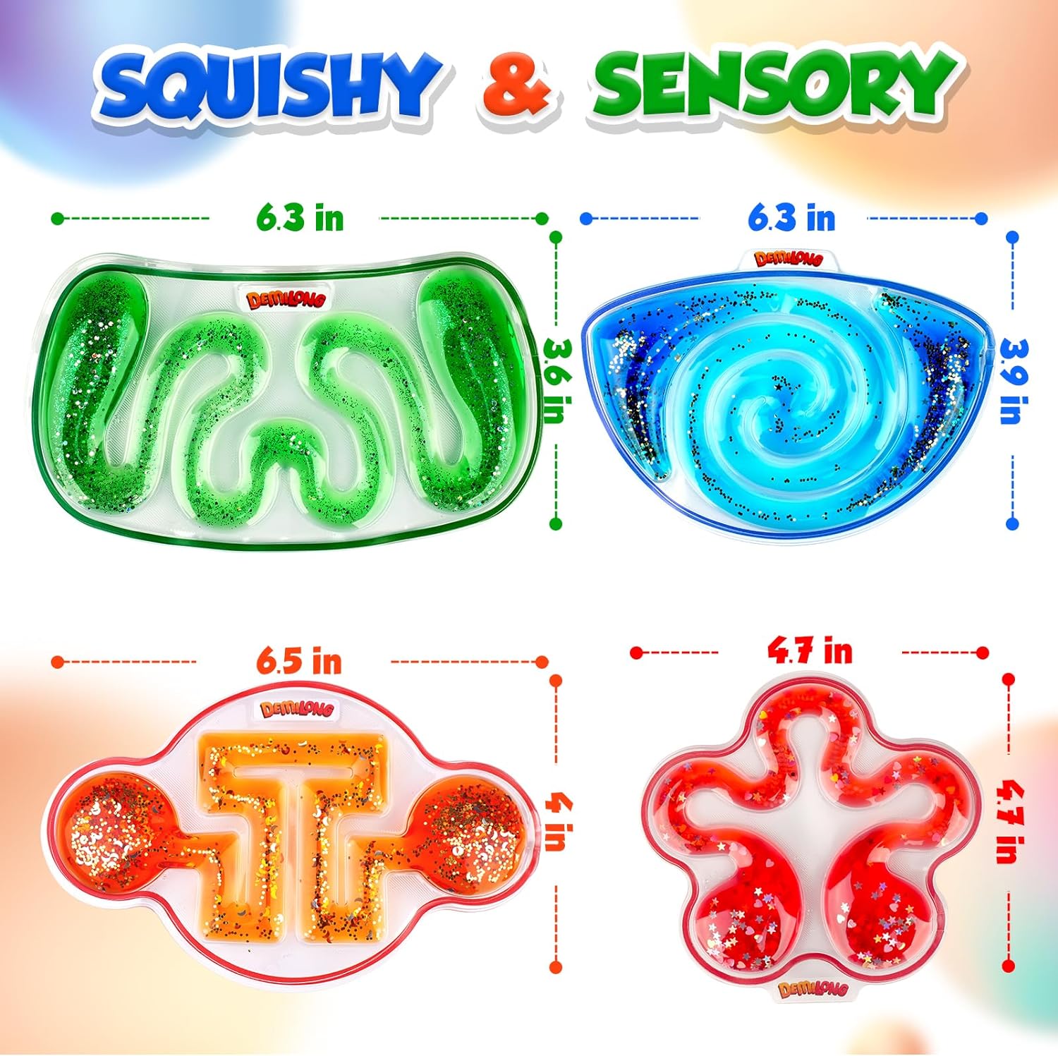 Squishy Sensory Toys for Kids - 4 Pack Fidget Toy Sensory Maze for Autism - Stress Relief Toys for Calm Down - Squeeze Fidget Toy Filled Goo, Glitter, Prizes for Kids Classroom, Goodie Bags Stuffers - Image 6