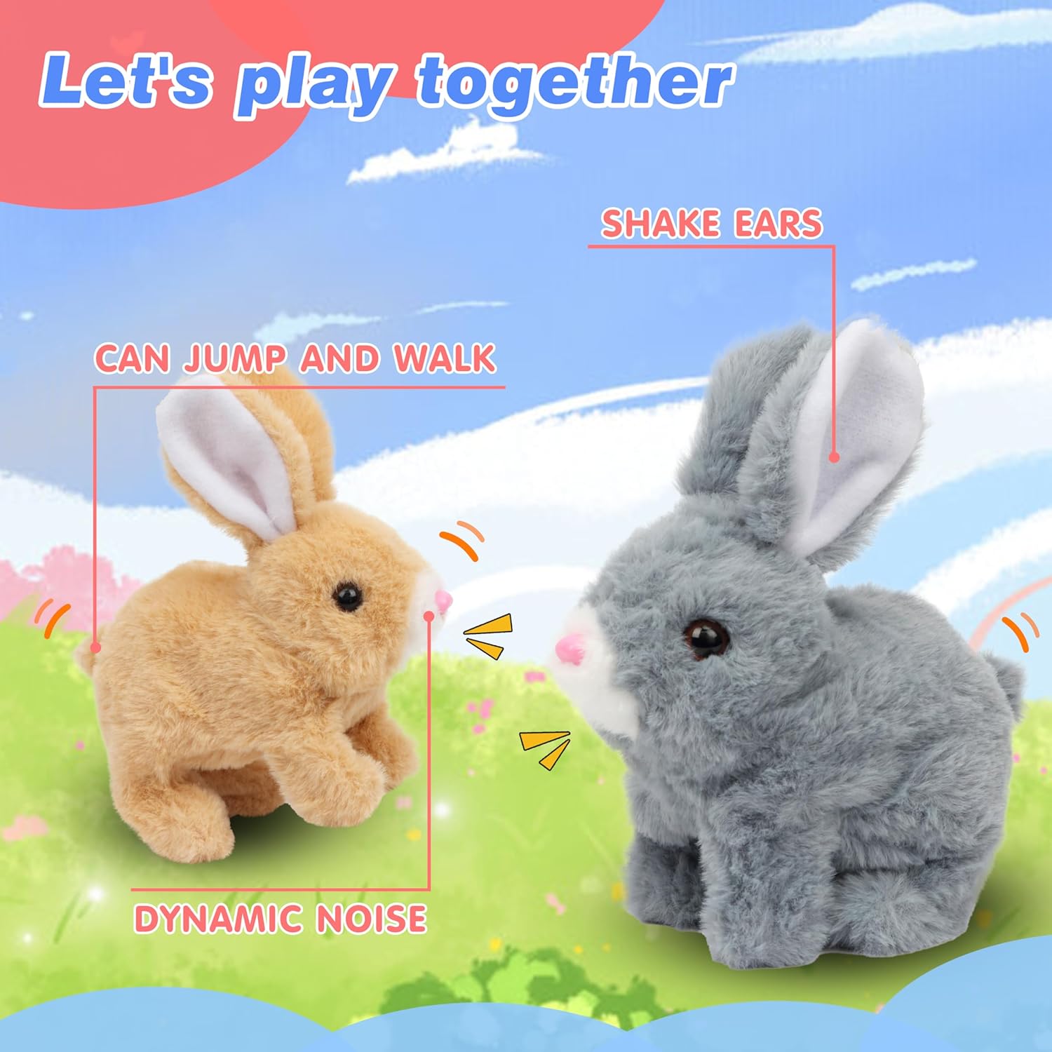 Hopearl Hopping Rabbit Interactive Electronic Pet Plush Bunny Toy with Sounds and Movements Animated Walking Wiggle Ears Twitch Nose Gifts for Toddlers Birthday, Gray, 7'' - Image 5