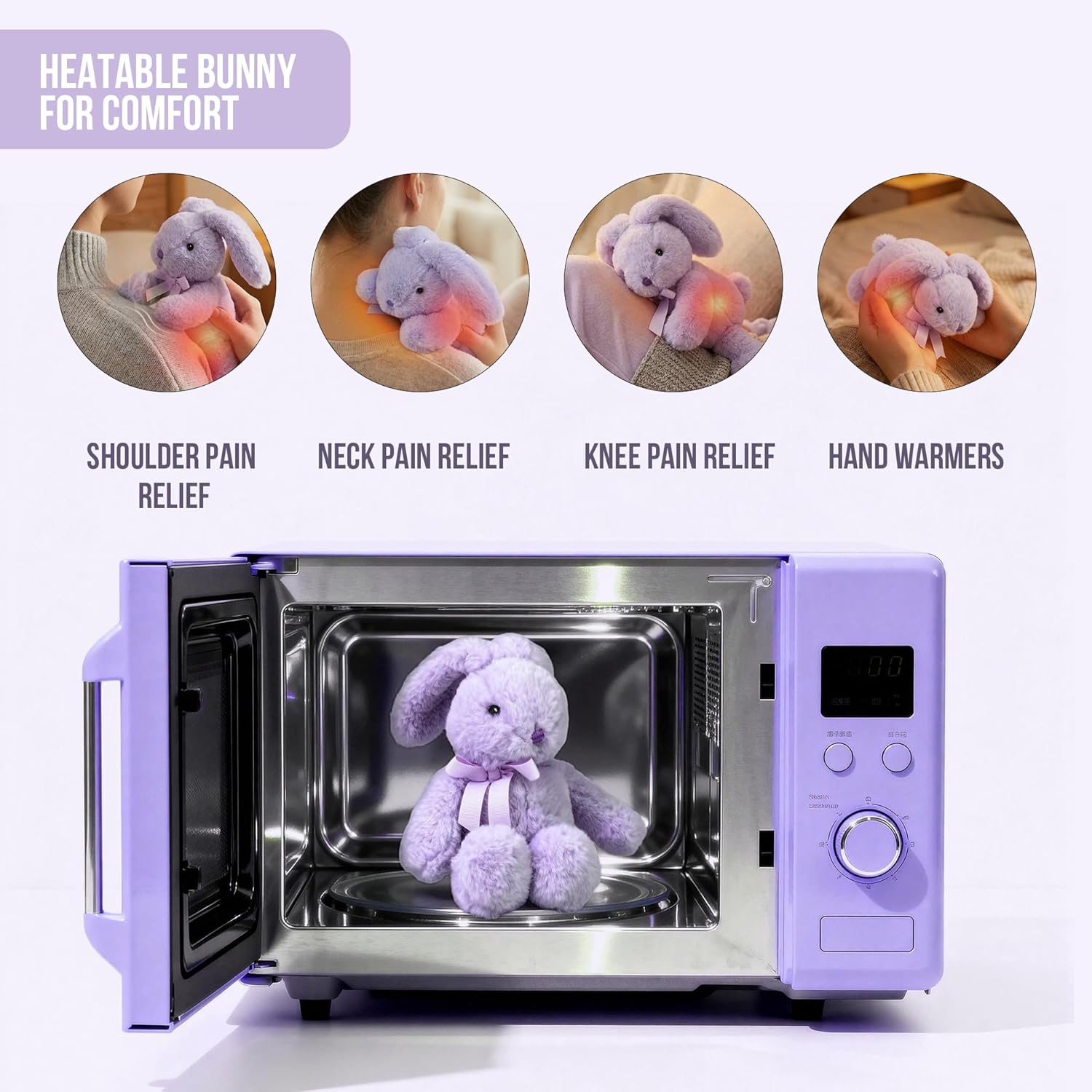 Microwaveable Lavender Bunny Plush, Heated & Lightly Weighted Stuffed Animal Plush Toy, Faux Rabbit Fur, Scented Buddy for Soothing Relaxation, Hand Warmer Gift for Adults 18+, Purple 7 Inch - Image 8