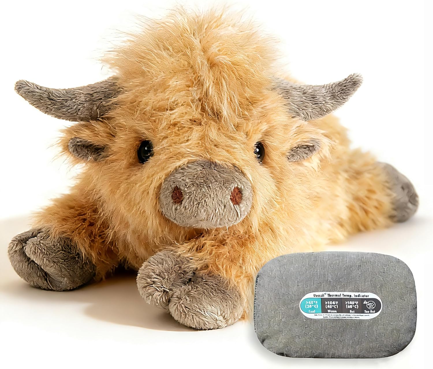 uoozii 20" | 4 Pounds Highland Cow Weighted Stuffed Animals with Unscented Microwavable Heating Pad, Cute Coolable Heatable Weighted Plush Warm Gift for Kids & Adults - Image 2