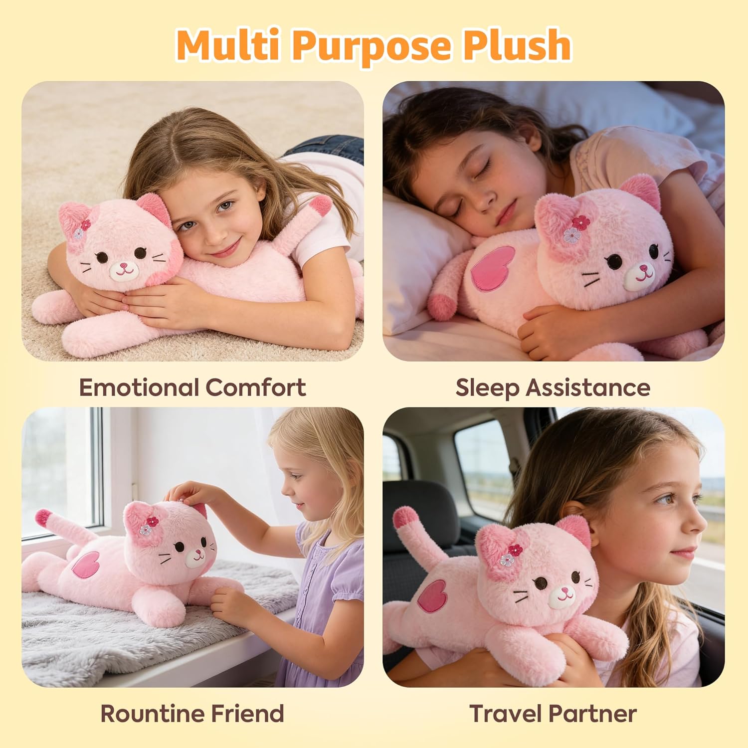Onsoyours Original Heatable & Weighted Sakura Cat Stuffed Animals, 15" Microwavable Kitten Plushie for Warmth & Comfort - Cute Plush Toys for Kids and Adults - Image 6