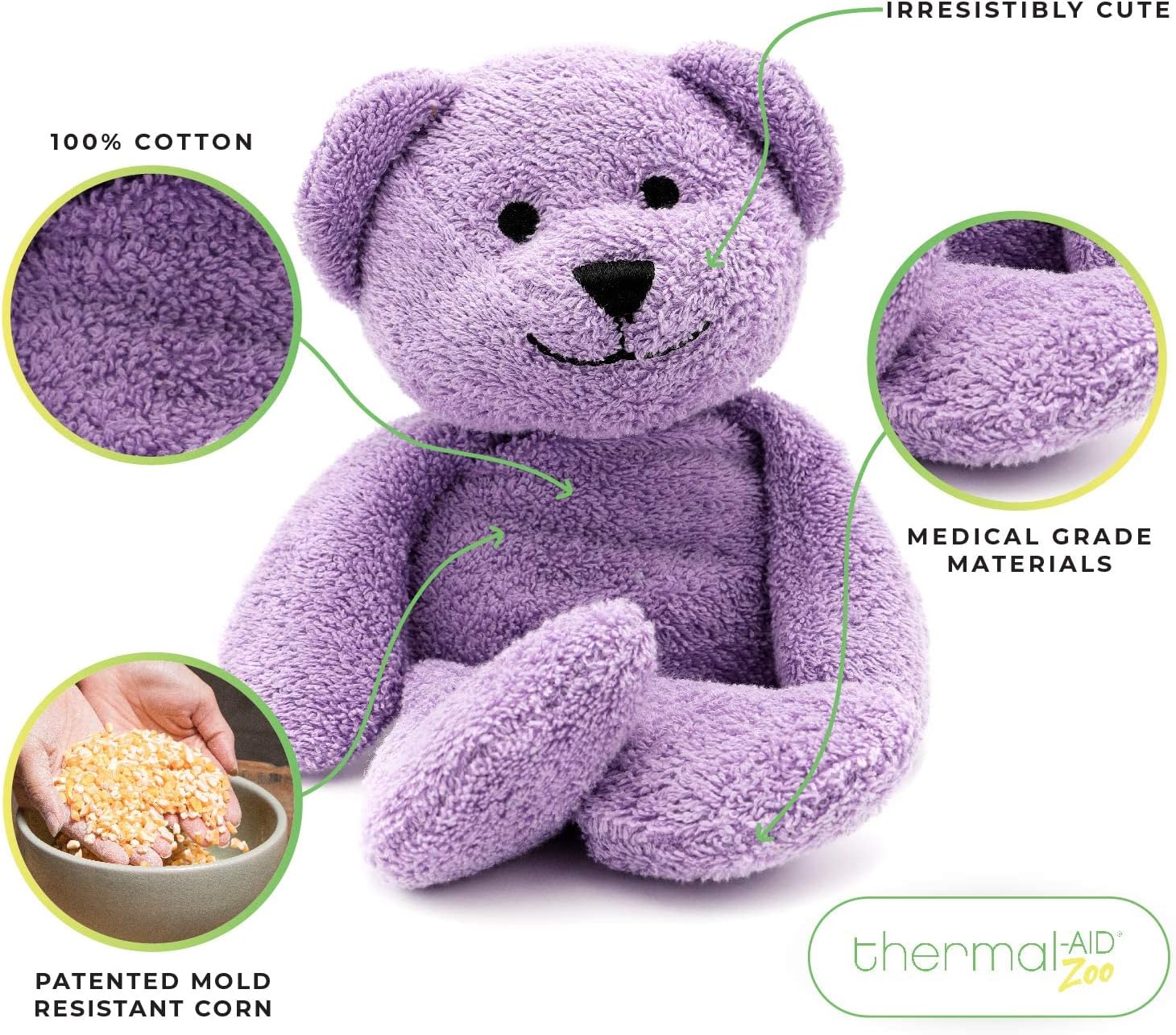 Thermal-Aid® (Tumble The Lavender Bear) – Washable Heating Pad & Ice Pack for Kids – Microwave & Freezer Safe, Plush Hot/Cold Pack with Natural Corn Filling – Reusable Comfort - Image 2