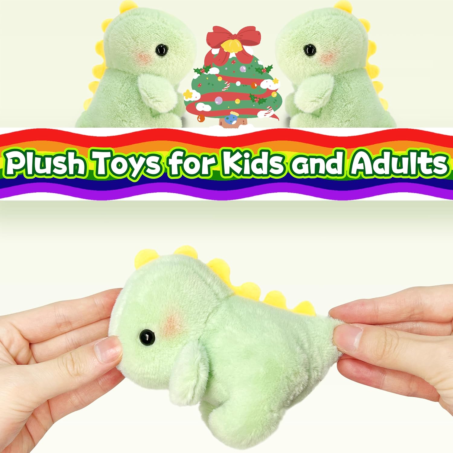 Fat Dinosaur Stuffed Animals, Dino Kawaii Plush Toy for Girls and Boys, Soft Dinosaur Plush Toys Keychain, Small Dinosaur Plushies, Mini Stuffed Animal for Kids, Goodie Bag Stuffers (Light Green) - Image 4