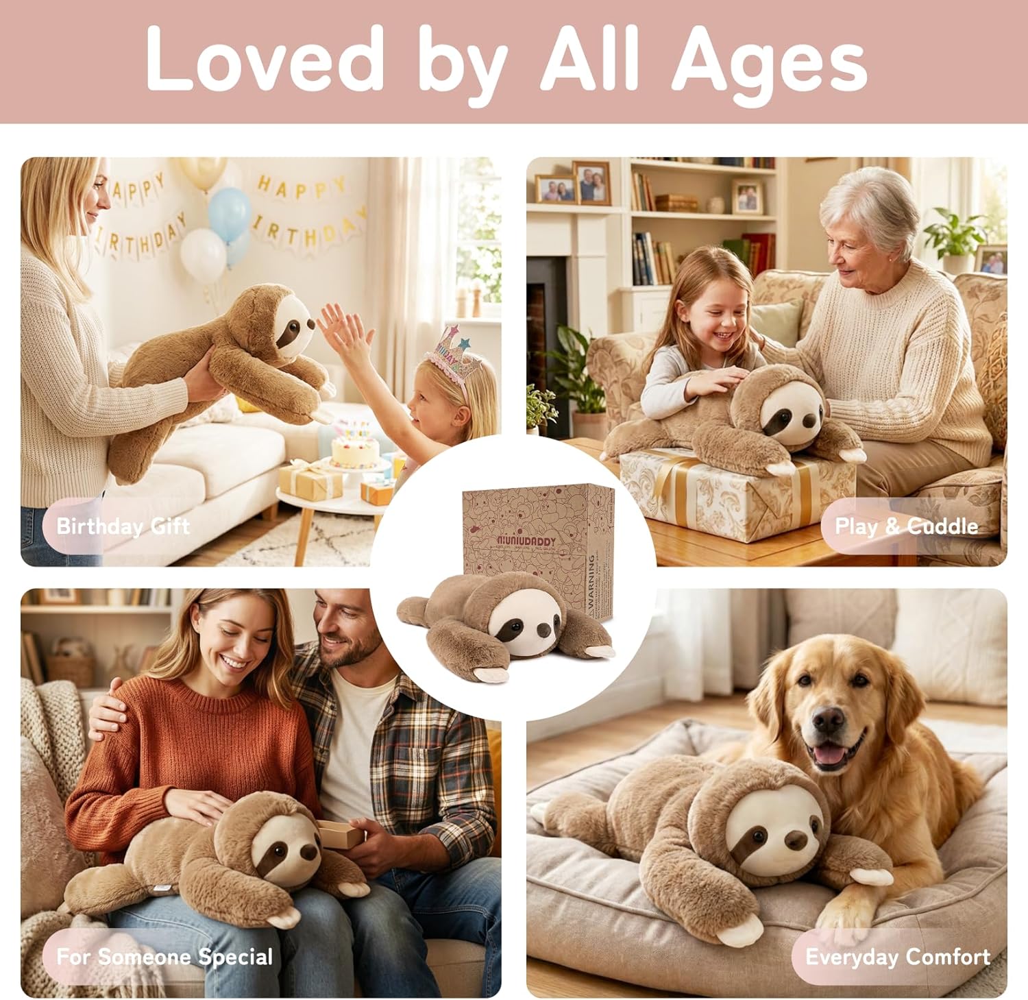 Niuniu Daddy 20" | 3.3 Pound Weighted Sloth Stuffed Animal Plushie for Adults & Kids, Large Weighted Lap Pillow for Comfort, Soft Sensory Stuffy Toy as Gift for Holidays - Image 5