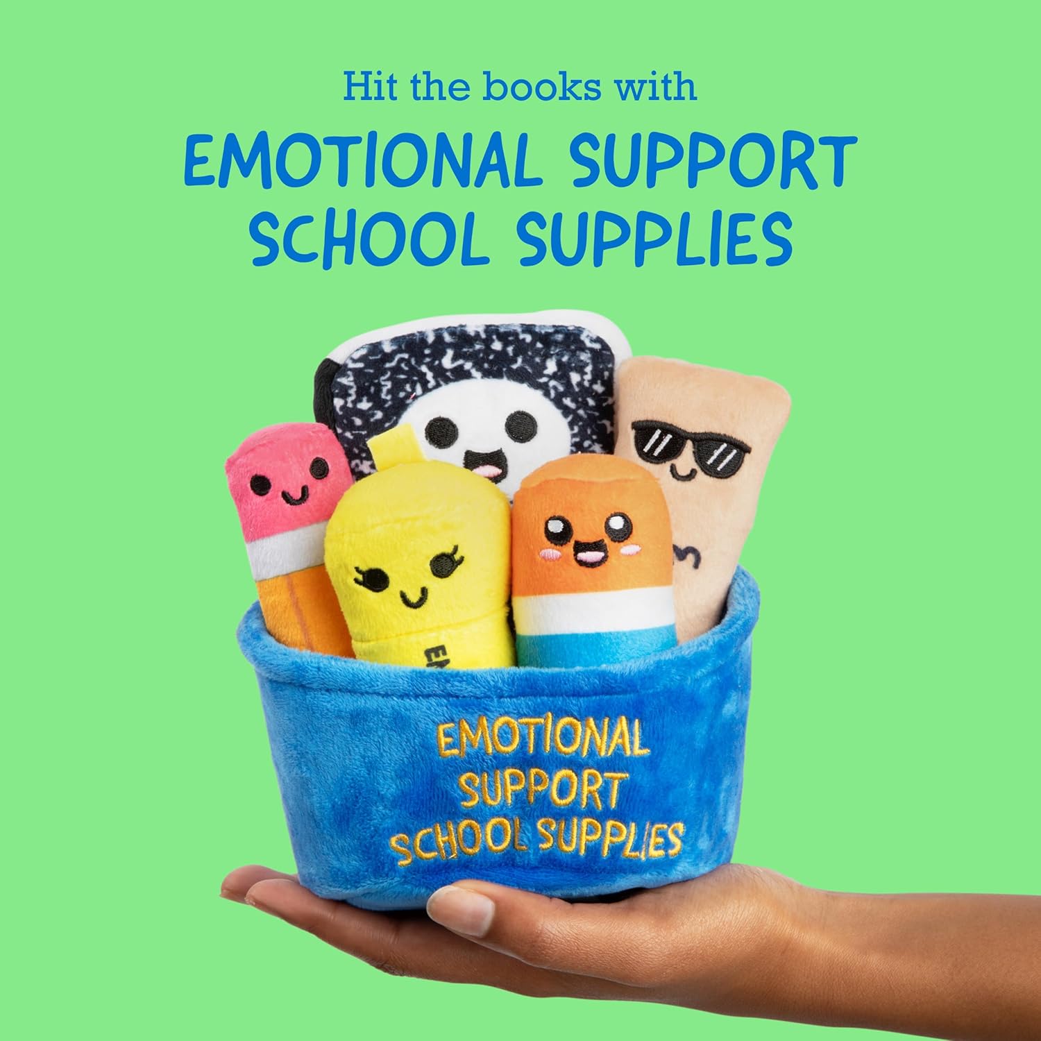 Emotional Support School Supplies Plush by Relatable, Cute Stuffed Animals and Squishy Toys, Includes 5 School Supply Plushies with Carrying Basket, Fun Graduation Gifts & Cute Stuff - Image 2