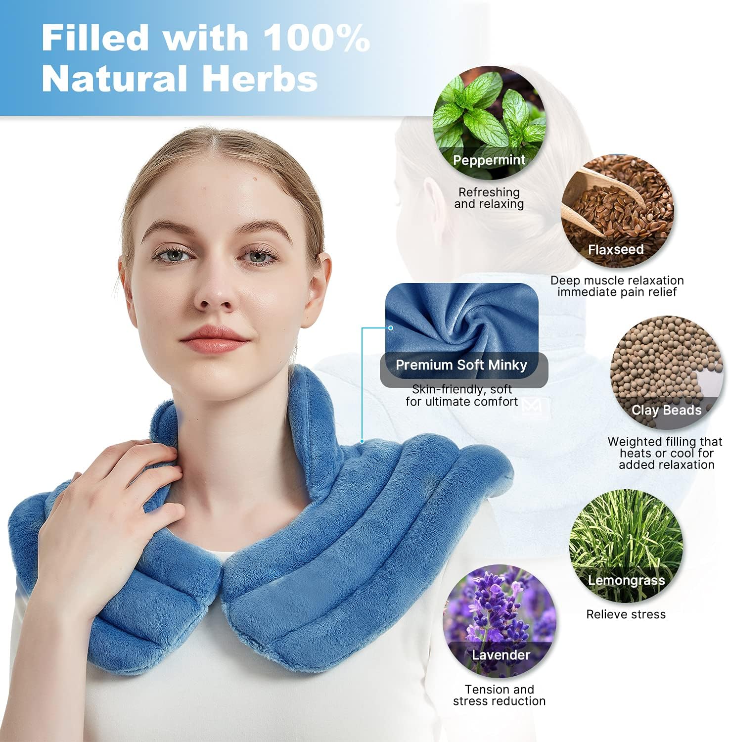 MORLIDEN Neck Heating Pad Microwavable for Shoulders, Warmer Wrap Microwave Heating Pad for Neck and Shoulders for Pain Relief (Light Blue) - Image 2