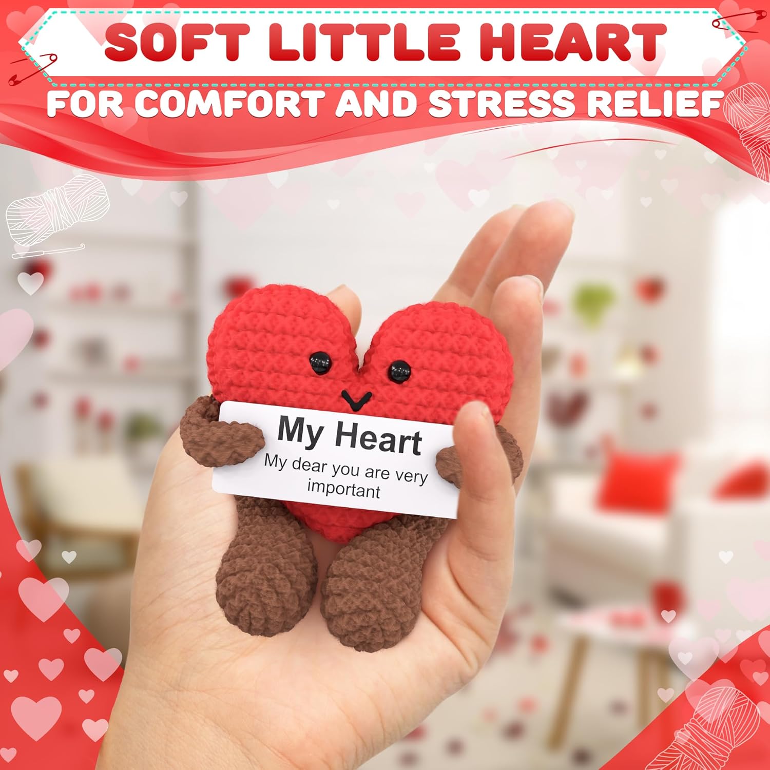 Reluen Heart Plush Gift for Her, Him - Mom Day Gifts Crochet Plushies Stuffed Hearts for Wife | Crochet Heart Soft Knitted Encouragement Support Keepsake for Girlfriends, Mother, Wife - Image 5