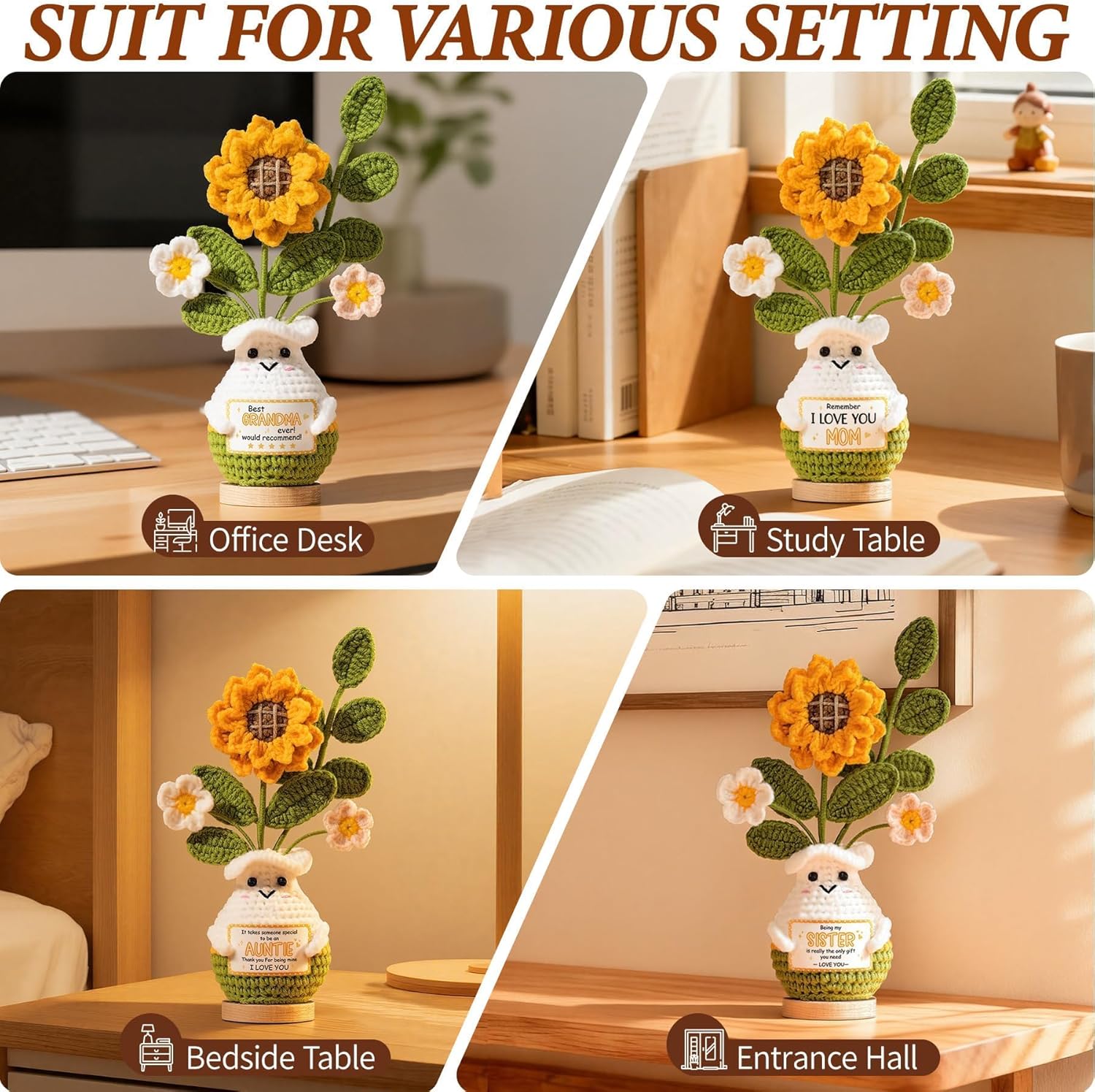 Emotional Support Crochet Positive Sunflower Inspirational Gifts for Women, Thank You Birthday Mothers Day Teacher Appreciation Gifts for Coworker Nurse Mom Friend, Sometimes You Forget You're Awesome - Image 7