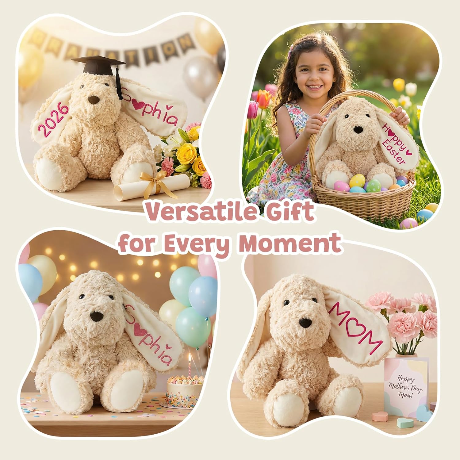 Personalized Custom Stuffed Animal Plush, Custom Name Embroidered Floppy Ear Doll, Nursery Decor Baby Shower Keepsake Gift for Kids and All Ages (Brown) - Image 4