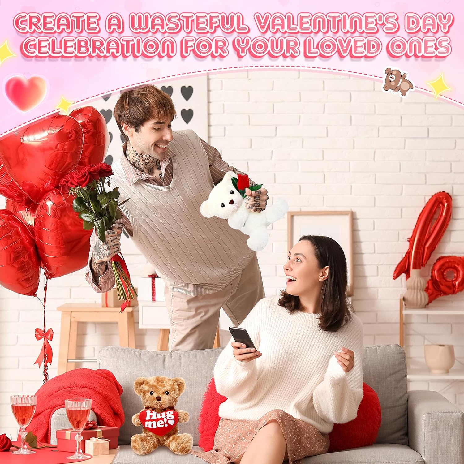 Hungdao 12 Pack Valentine's Day Bear Bulk 10 Inch Soft Valentine Stuffed Animals Cute Plush Bears Romantic Gift for Valentines Day Girlfriend Birthday Wedding Anniversary Decoration(Heart and Rose) - Image 5