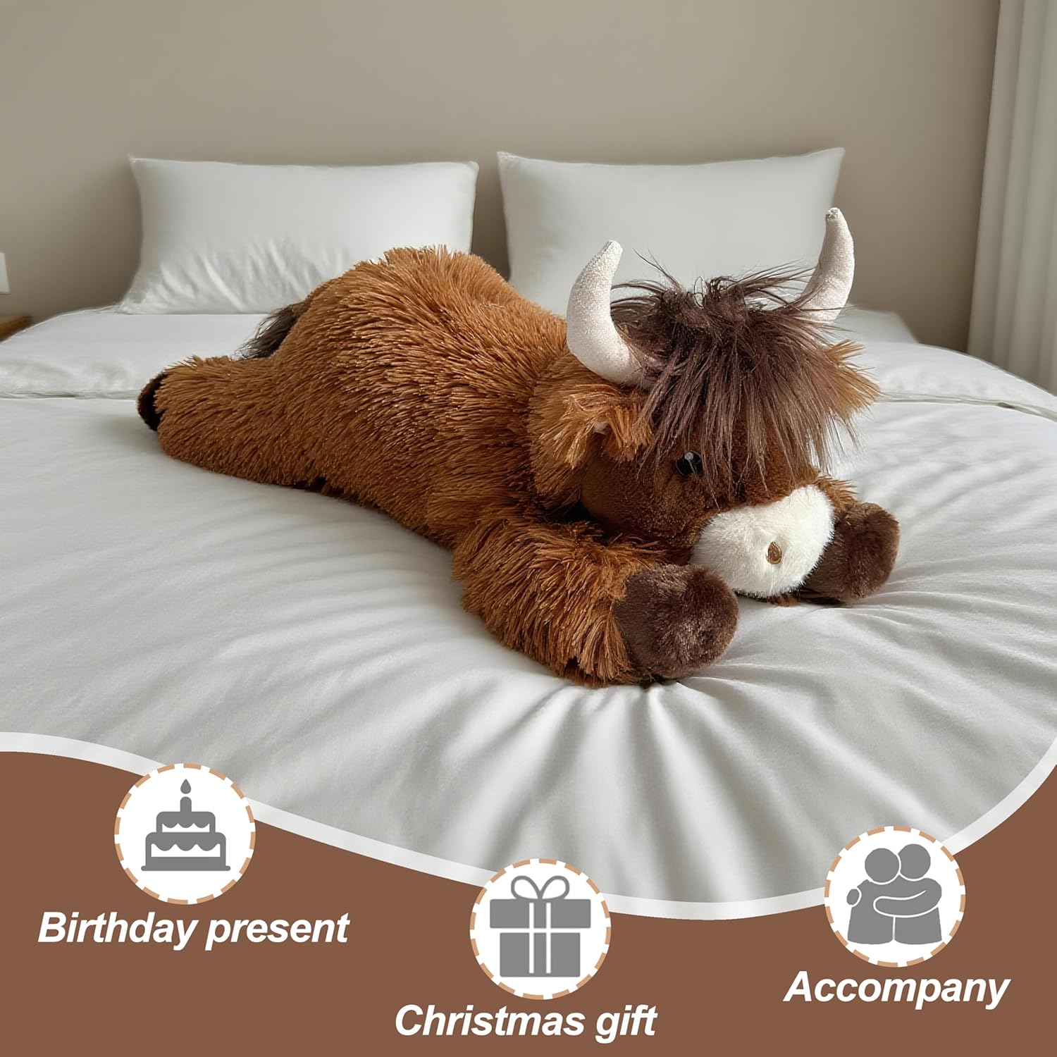 4 lbs Weighted Stuffed Animal Highland Cow Plush,21" Large Weighted Cow Plush Toy,Soft Fluffy Highland Cow Stuffed Animal for Kids & Adults,Cute Farm Animal Gift Plush (Brown) - Image 7