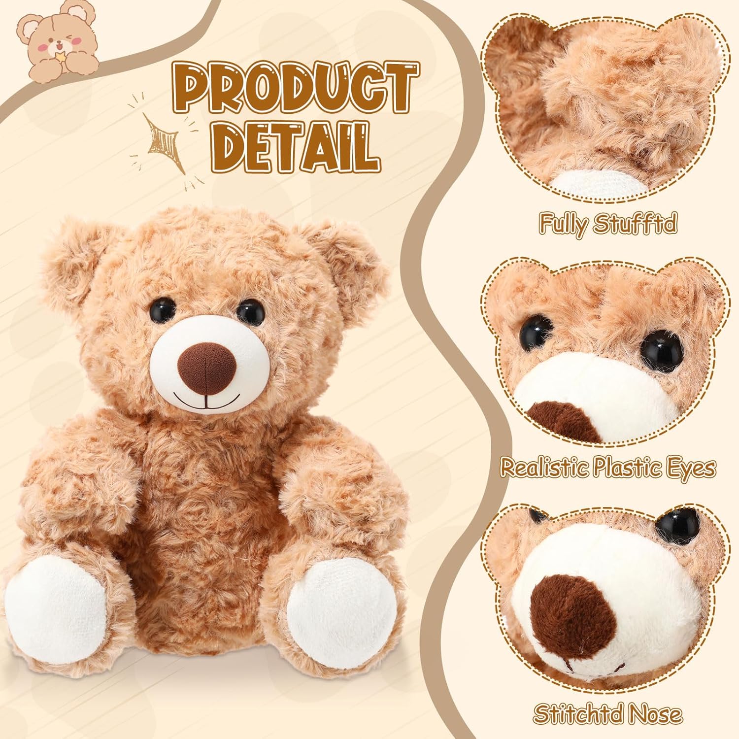 Jenaai 12 Pcs Bears Bulk 10'' Bear Stuffed Animal Baby Shower Decorations Small Stuffed Plush Toys Gifts for Girls Boys Kids Children School Classroom Adult Party Favor (Classic,Light Brown) - Image 2