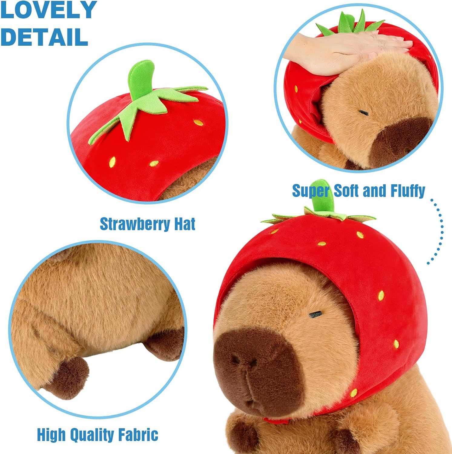 Ditucu Cute Capybara Plush Wear Strawberry Hat Soft Capibara Stuffed Animal Plushies Toys Hugging Gifts for Kids Brown 9 inch - Image 6