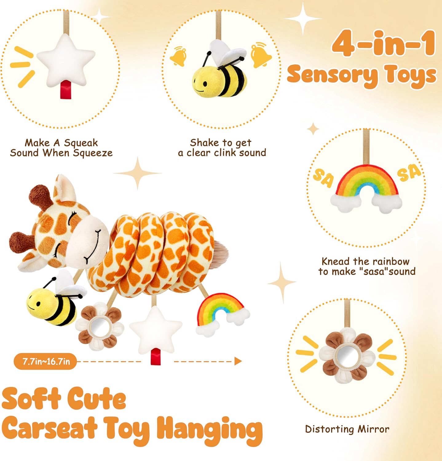 Stuffed Spiral Car Seat Baby Toys 6-12 Months, Infant Giraffe Sensory Toys Hanging Stroller Accessories, Newborn Shower Gifts for Baby Boys Girls Essentials | Cute Colorful Giraffe - Image 5