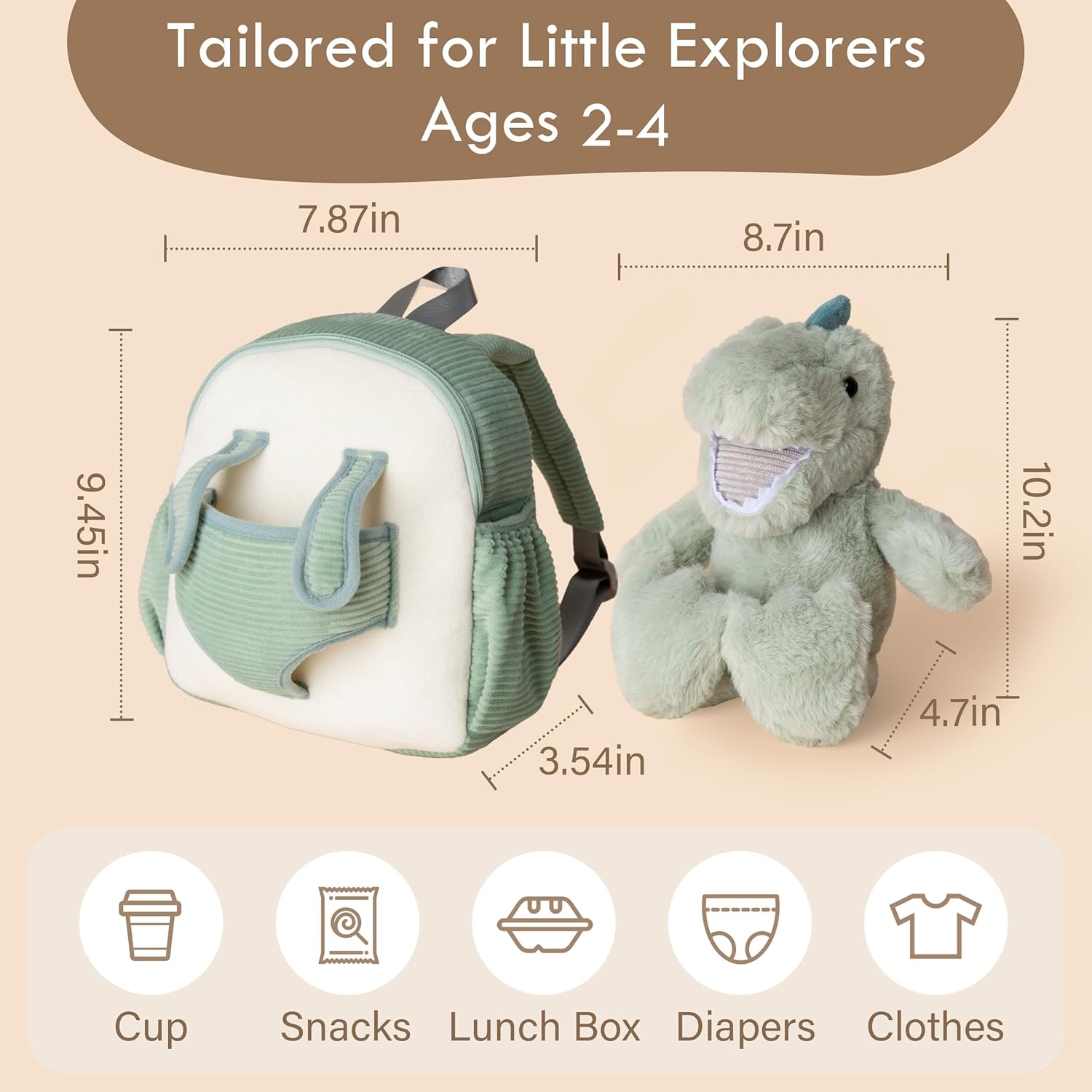 Moonkie Hug & Go Dinosaur Toddler Backpack – Soft Plush Bag with Take-Along Toy for Boys Aged 2–4 | Ideal for Daycare, Travel & Birthday Gifts - Image 9