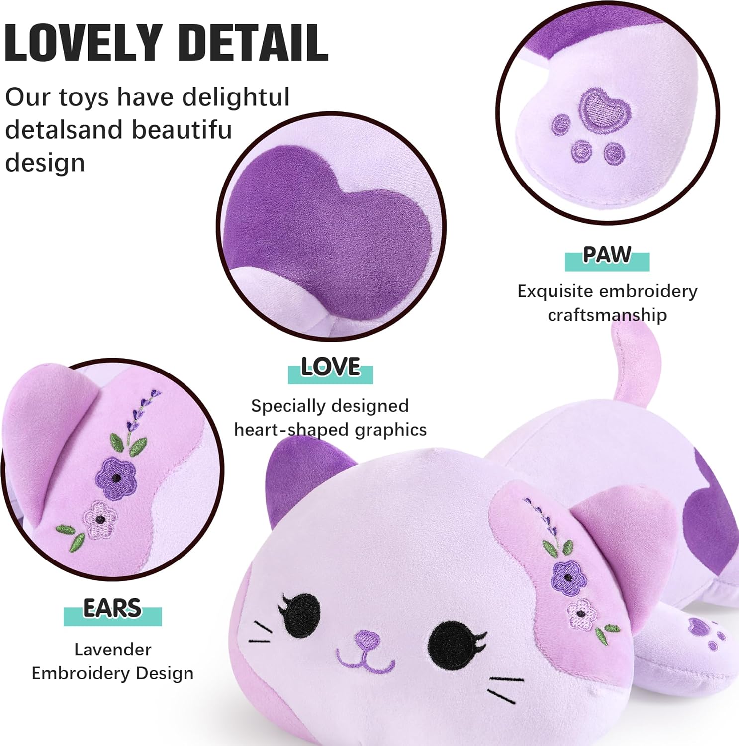 Onsoyours Original Lavender Cat Plush Kitty Plushies Toy Kitten Stuffed Animal Soft Pillow Little Kawaii Plushie Gift for Kids & Adults (Lavender Cat,9") - Image 5