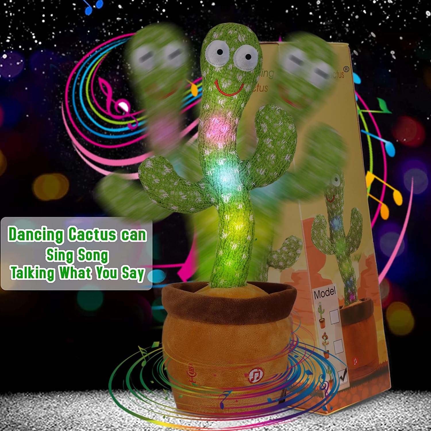 Emoin Talking Cactus Toy, Interactive Toys Dancing Cactus Toy Mimicking Repeating What You Say, Toddler Infant Baby Toys Gifts for 6 7 8 9 10 Month Old Baby Toys for 1 2 3 Year Old Boy Girl - Image 2