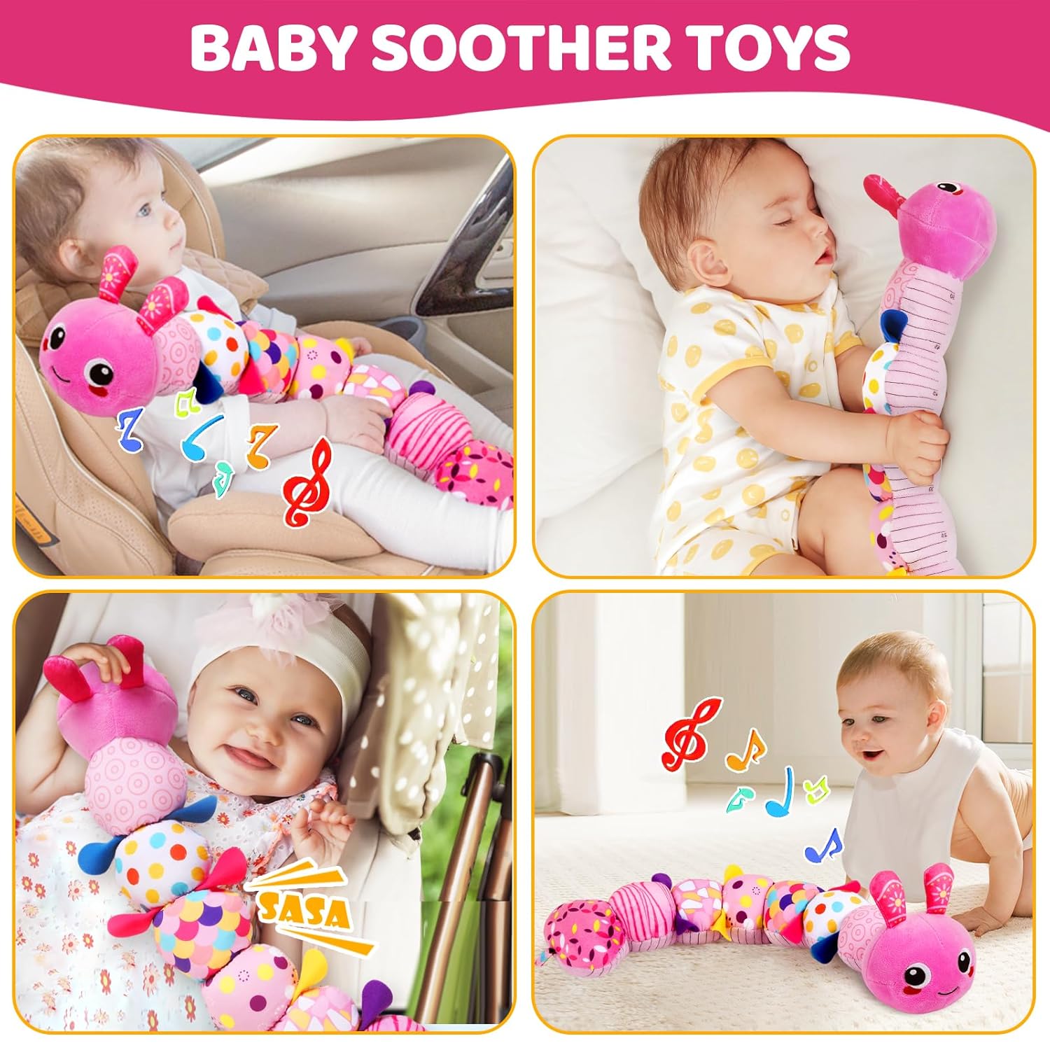KMUYSL Baby Toys 0-6 6-12 Months, Sensory Music Animal Stuffed Toy for 0 1 2 3 4 5 6+ Months, Plush Toy with Crinkle and Rattles for Infant Newborn, Tummy Time Toys Gifts for 0-3-6-12 Month - Image 4