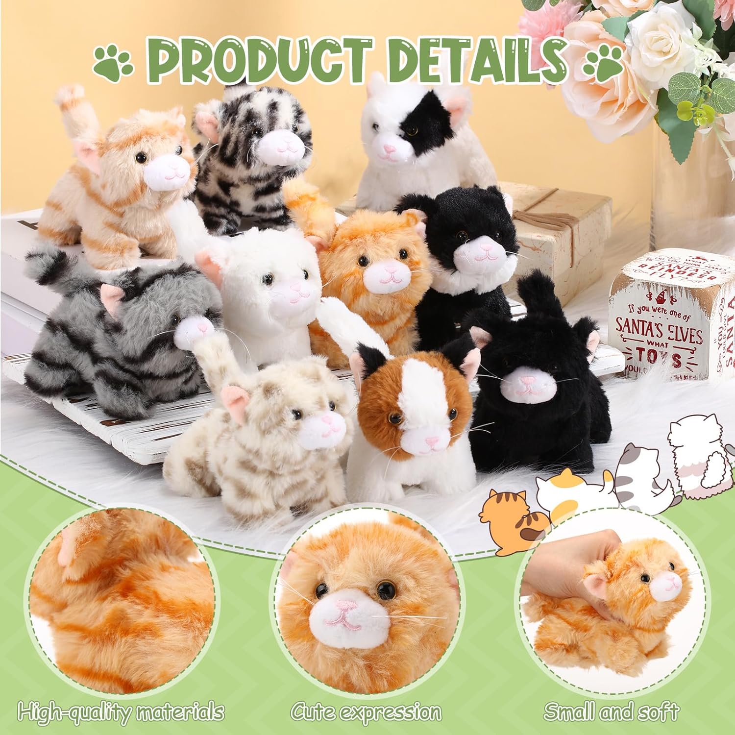 Lenwen 10 Pcs Cat Stuffed Animals Bulk Soft Cuddly Kitten Plush Sets Kittens Assorted Fluffy Stuffed Cats for Kiddos Birthday Gift Pet Party Favors Stuffers(Standing Style) - Image 3