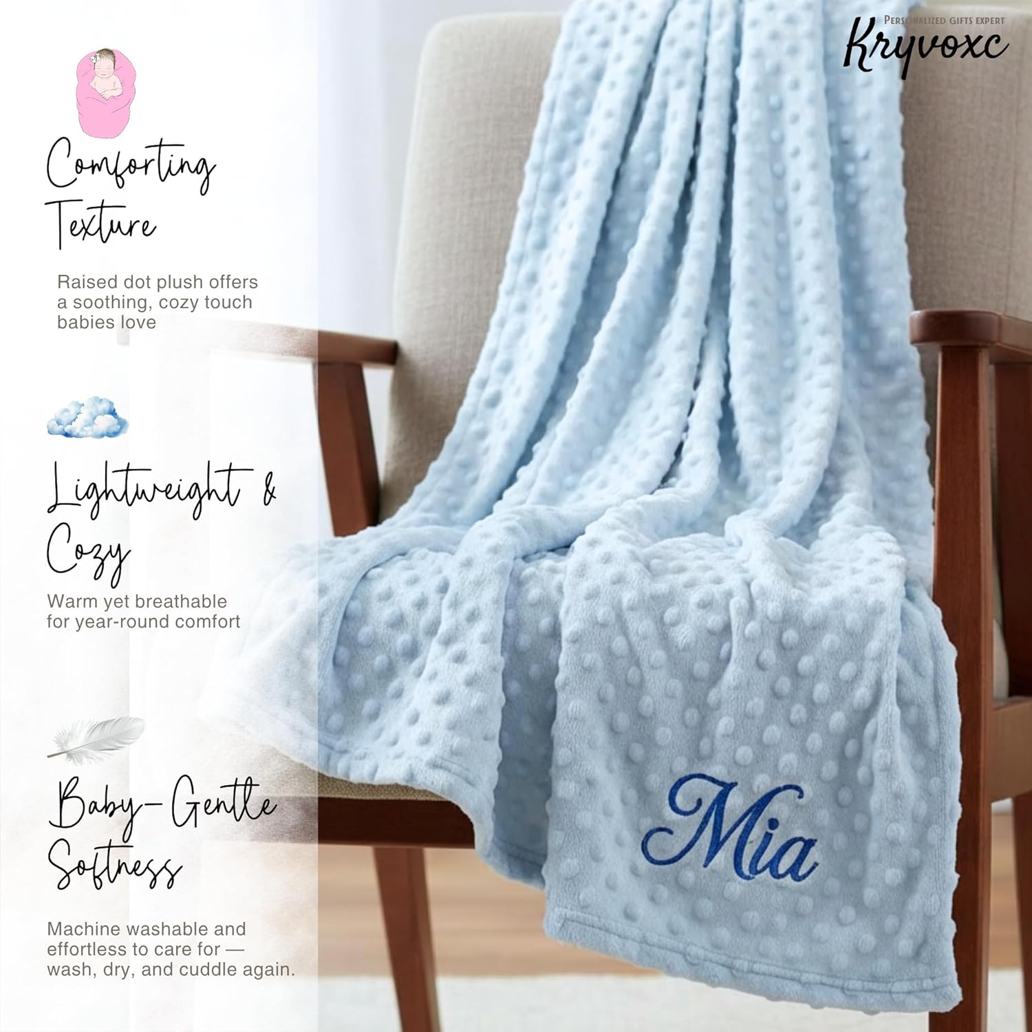 Personalized Baby Blanket and Plush Bunny Set, Custom Baby Blankets and Rabbit with Name, Personalized 2 in 1 Gift Set for Boy Girl Toddlers, Minky Dot Swaddle, Gift Set for Showering, Birthday - Image 3