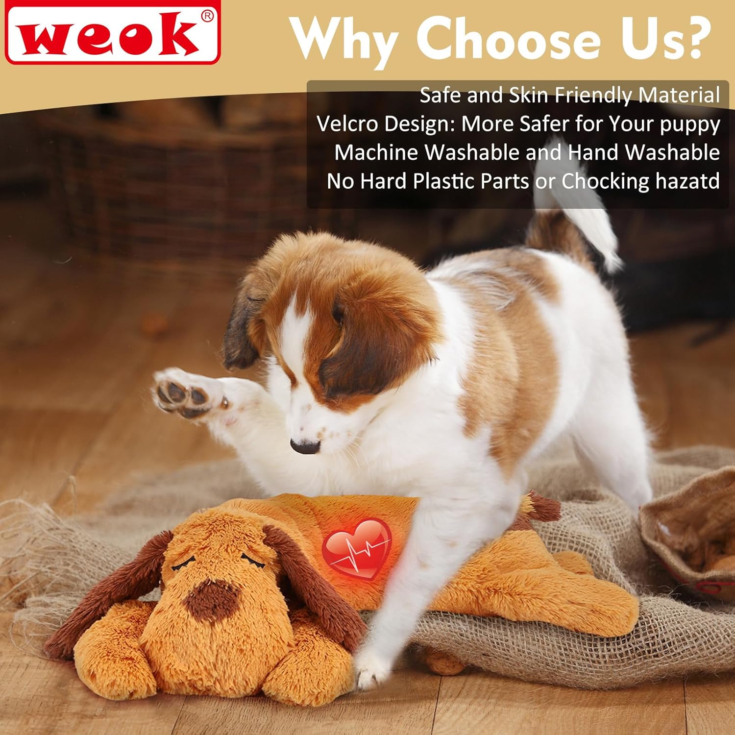 WEOK Heartbeat Puppy Toy, Comfort Cuddler Pillow, Dog Anxiety Relief Calming Aid,Heartbeat Stuffed Toy for Dogs,Puppy Heartbeat Toy Sleep Aid,Dog Heartbeat Toy for Pet - Image 3