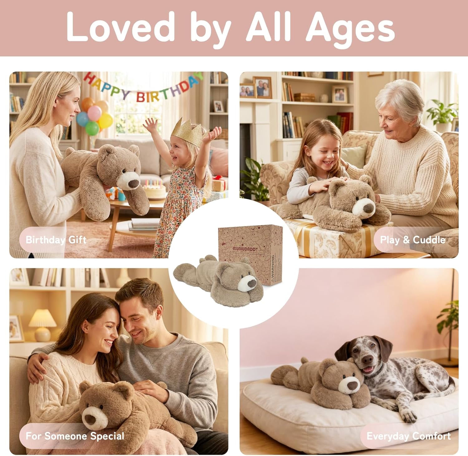 Niuniu Daddy 20" 3.3 lb Weighted Bear Stuffed Animal for Adults Kids, Giant Large Lying Teddy Bear Plush Toy, Soft Brown Bear Body Pillow for Sleeping, Gift for Christmas Birthday Holidays - Image 8