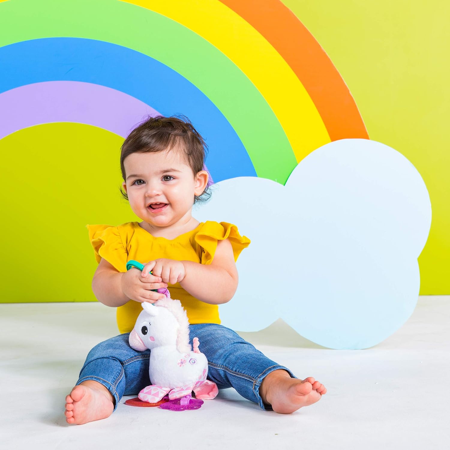 Bright Starts Unicorn Sparkle & Shine Plush Take-Along Stroller or Carrier Toy, Ages 0 Month+, Pink - Image 4