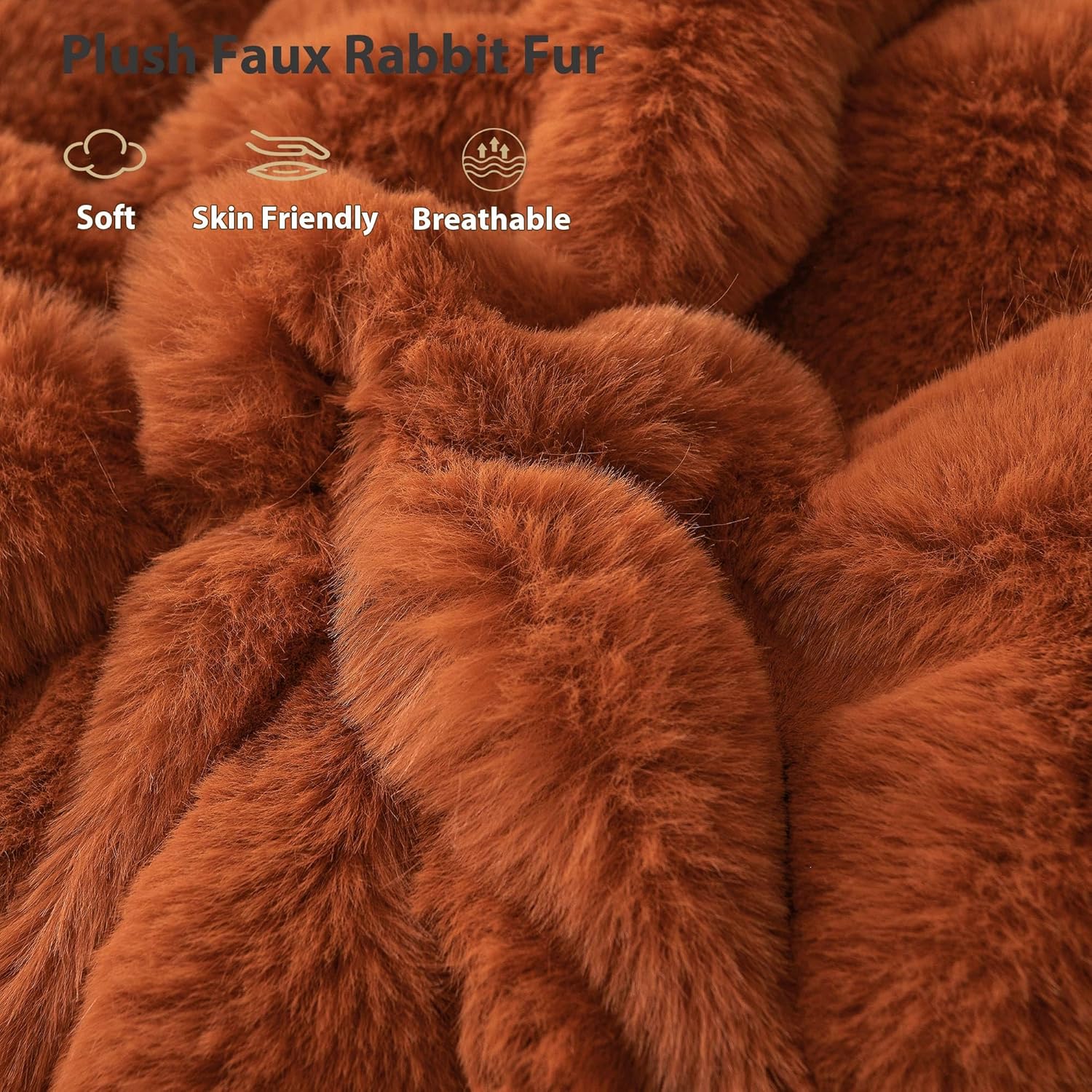 LIFEREVO 2 Pieces Fluffy Faux Rabbit Fur Pillow Cases, Luxury Soft Plush Shaggy Bubble Pillowcases Standard Size with Zipper, Furry Fuzzy Long Pillow Shams Adult Girls Kids Teens 20x26, Burnt Orange - Image 4