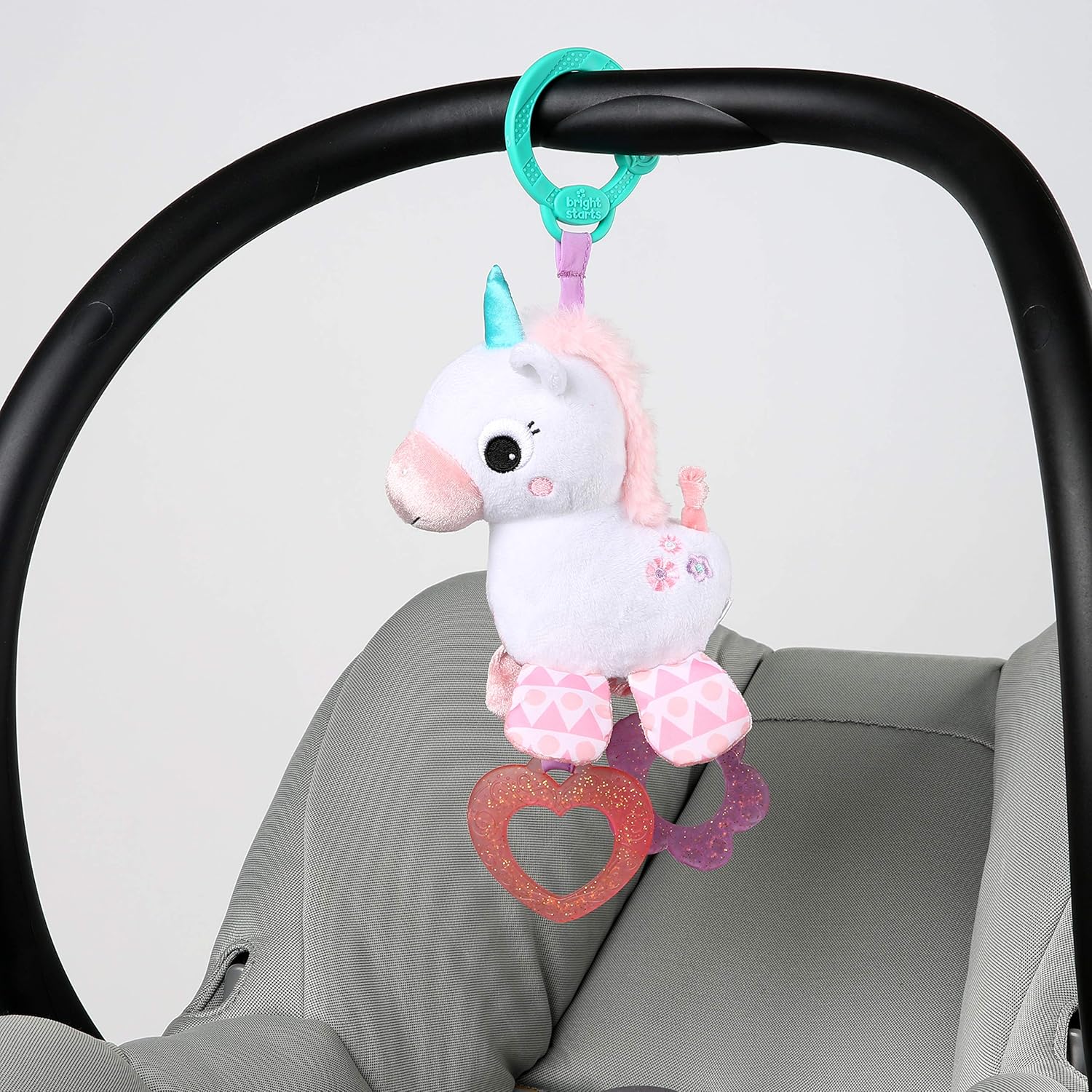Bright Starts Unicorn Sparkle & Shine Plush Take-Along Stroller or Carrier Toy, Ages 0 Month+, Pink - Image 7