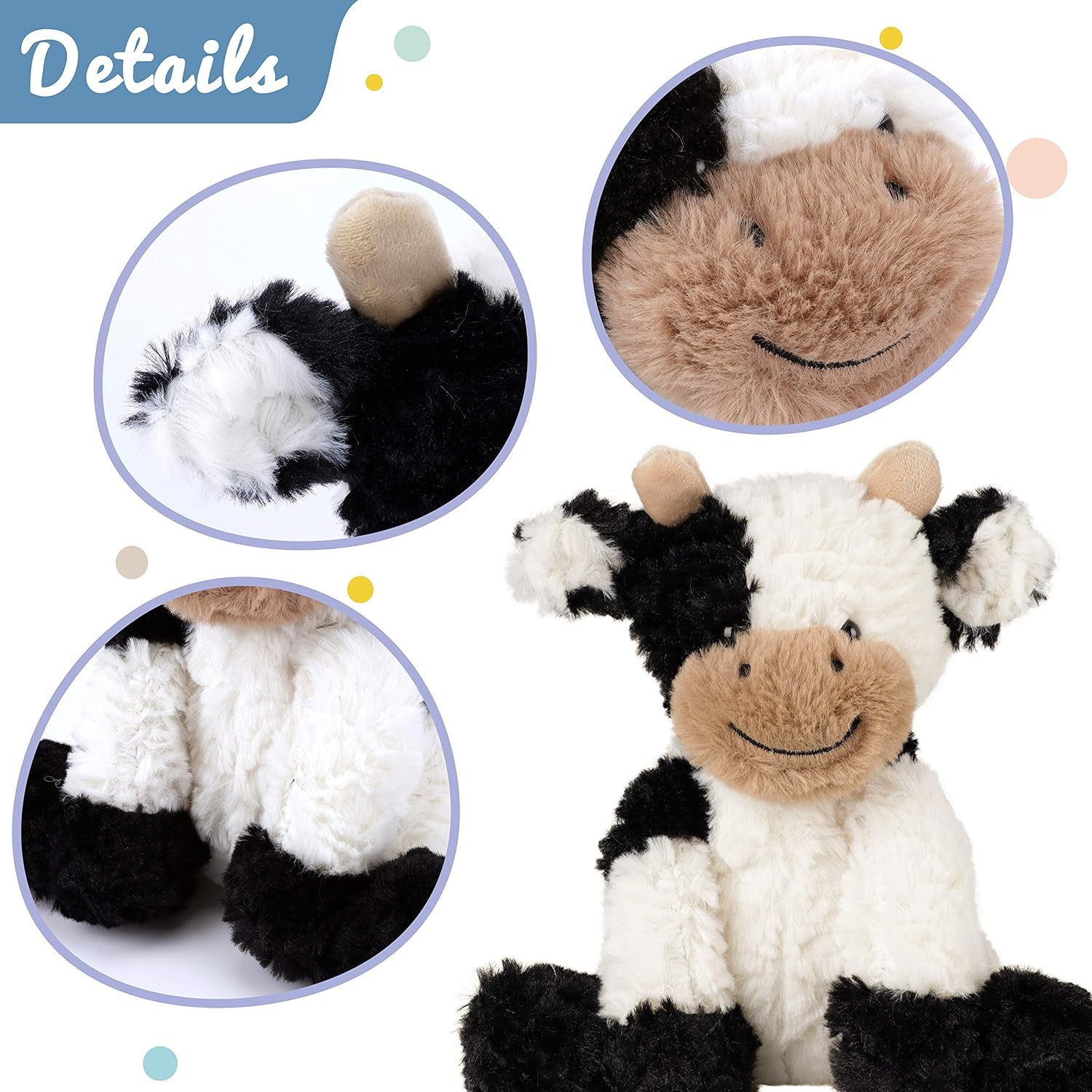 Hopearl Adorable Plush Cow Toy Floppy Dairy Cattle Soft Stuffed Animal Cute Birthday Gifts for Boys Girls Kids Toddlers, 9'' - Image 5