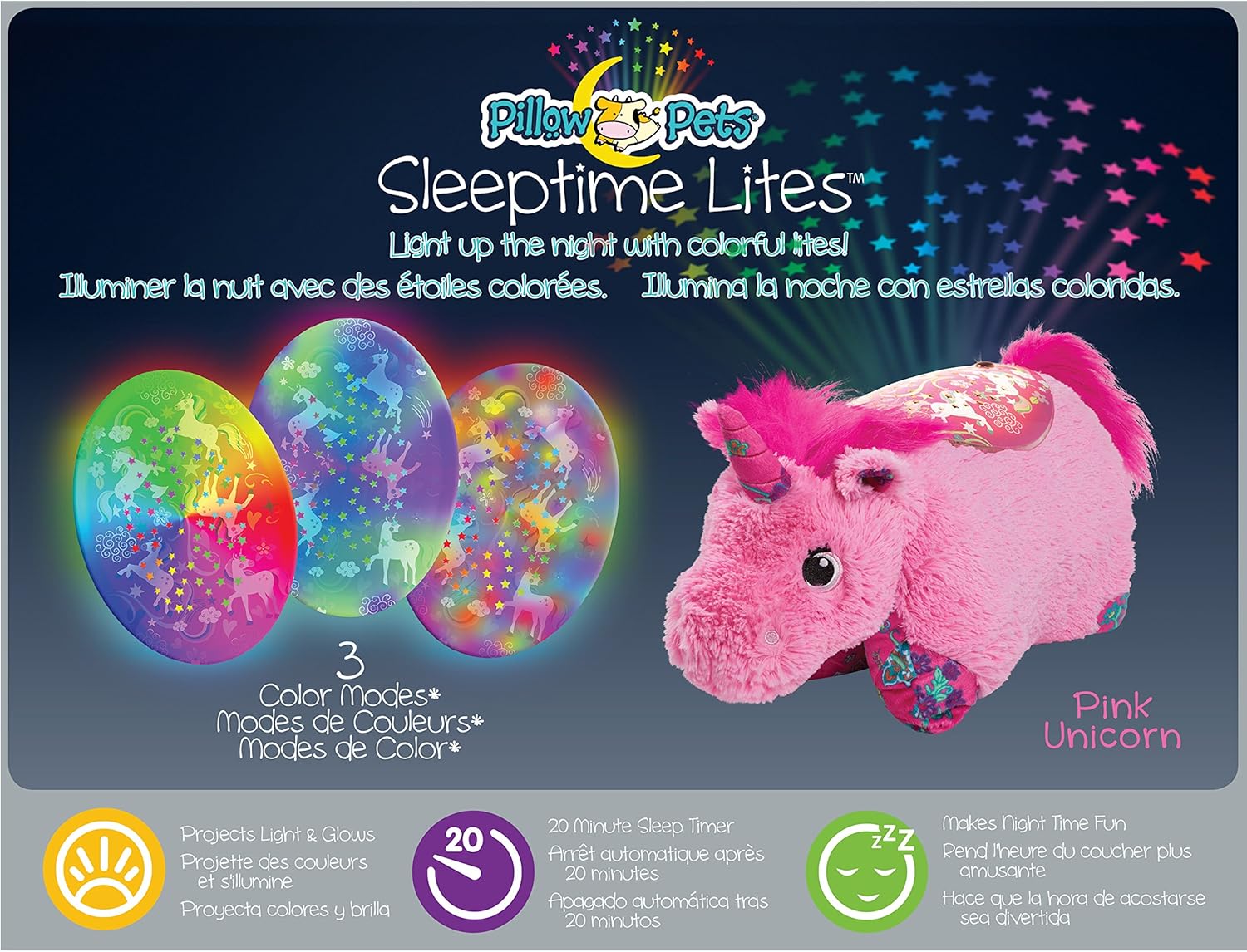 Pillow Pets Colorful Pink Unicorn Sleeptime Lite 11" Stuffed Animal Plush Nightlight - Image 6