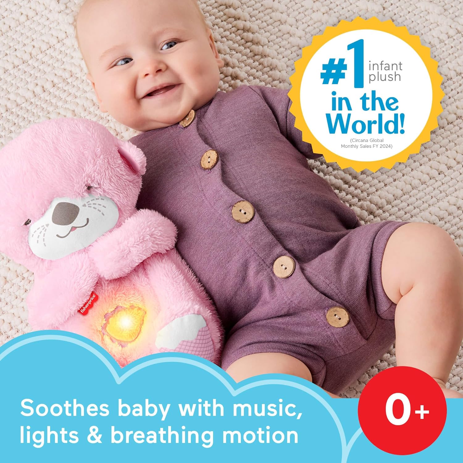 Fisher-Price Baby Toy Soothe ‘n Snuggle Otter Plush, Pink Portable Sound Machine with Breathing Motion & Lights for Newborns Ages 0+ Months - Image 2