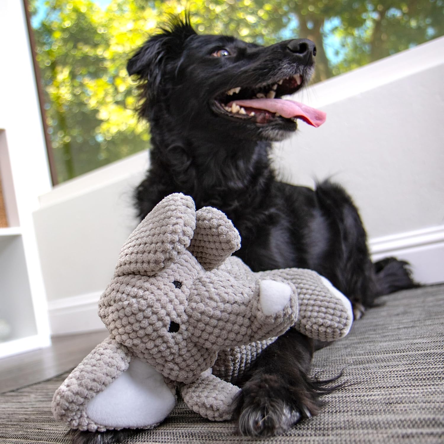 goDog Checkers Elephant Tough Plush Toy with Chew Guard Technology, Durable Checkered Fabric & Squeaker for Active Play, Gray, Large - Image 7