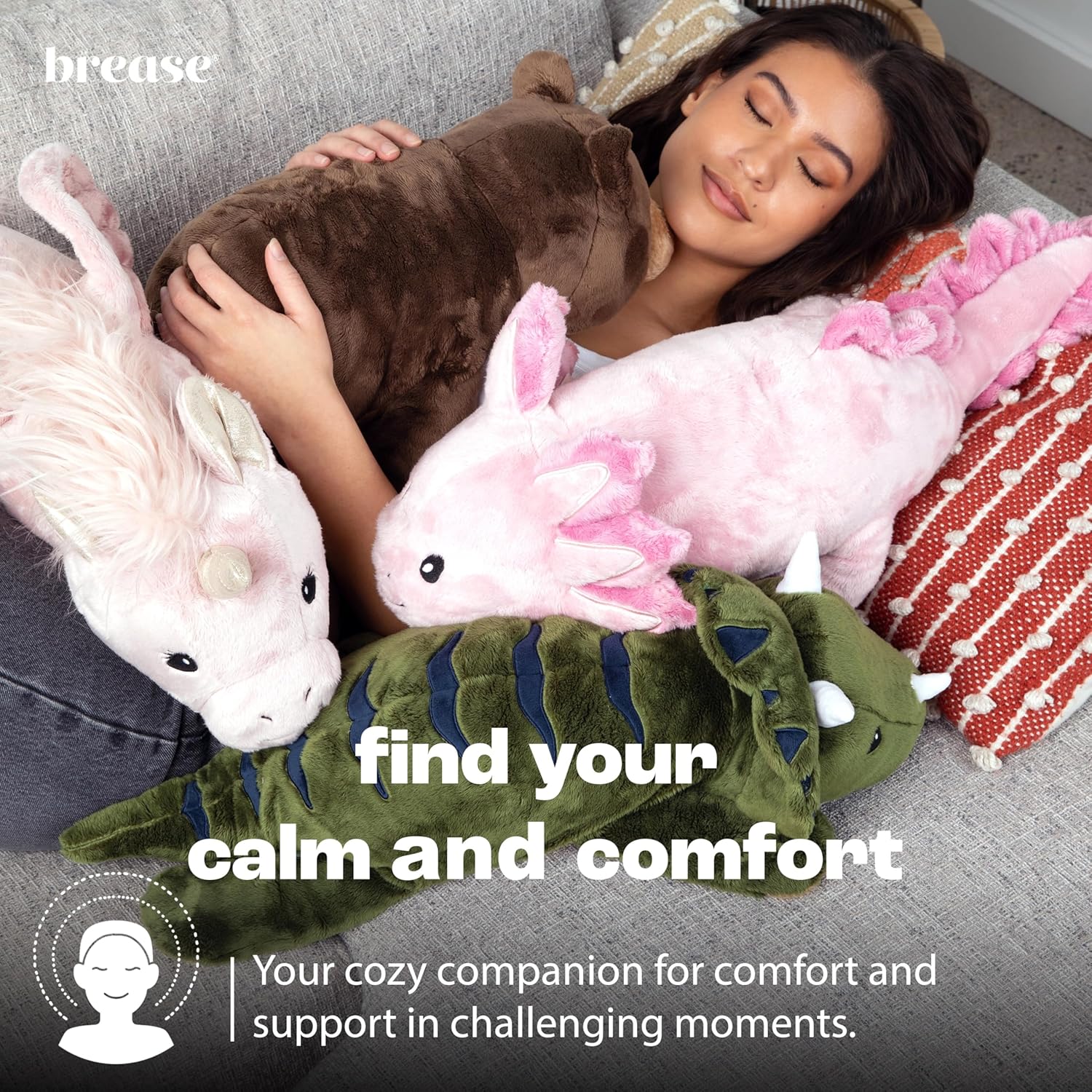 Brease 5 lb Unscented Weighted Pink Axolotl Dragon Stuffed Animal - Soft, Large Plush Toy for Comfort, Calm & Relaxation, Ideal Huggable Companion for Kids & Adults, Perfect Heavy Plushie for All Ages - Image 4