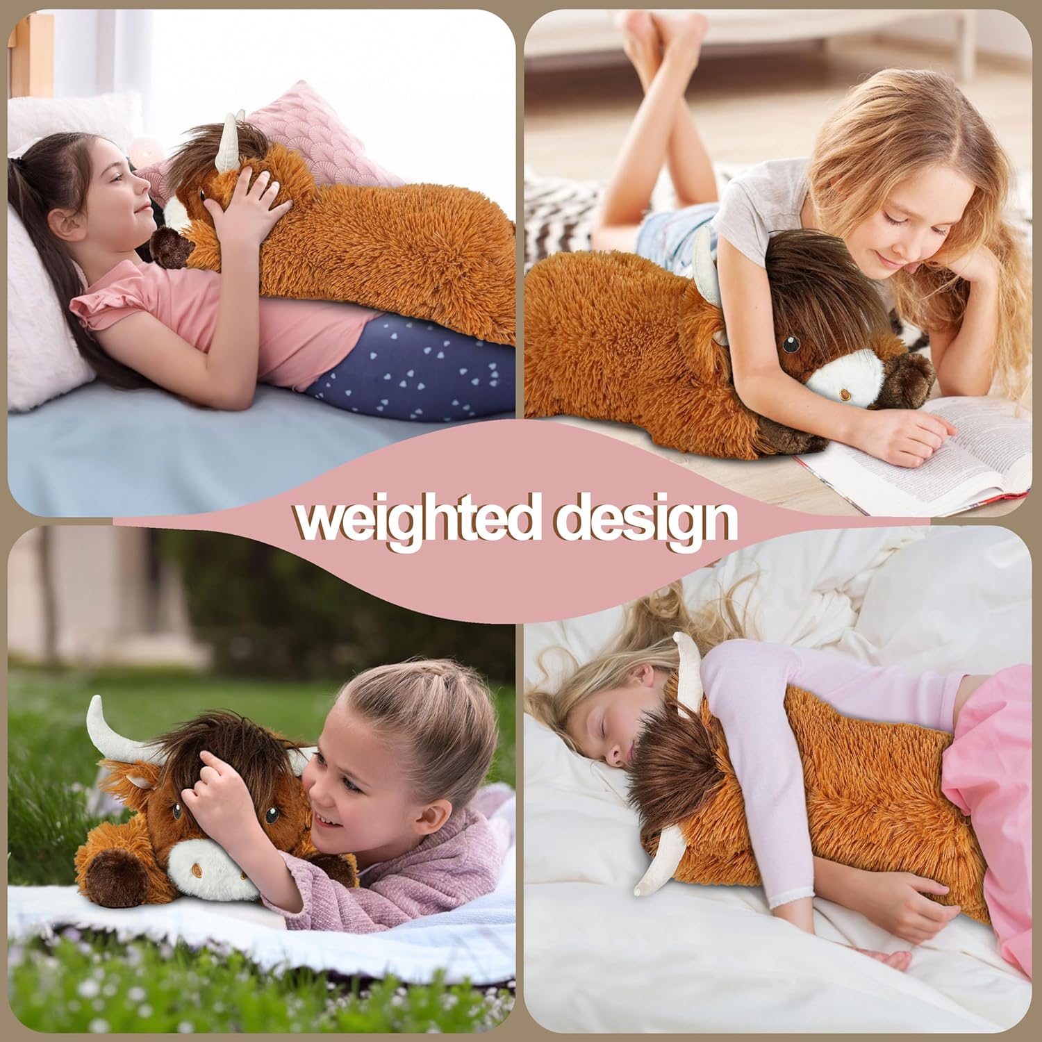 4 lbs Weighted Stuffed Animal Highland Cow Plush,21" Large Weighted Cow Plush Toy,Soft Fluffy Highland Cow Stuffed Animal for Kids & Adults,Cute Farm Animal Gift Plush (Brown) - Image 5