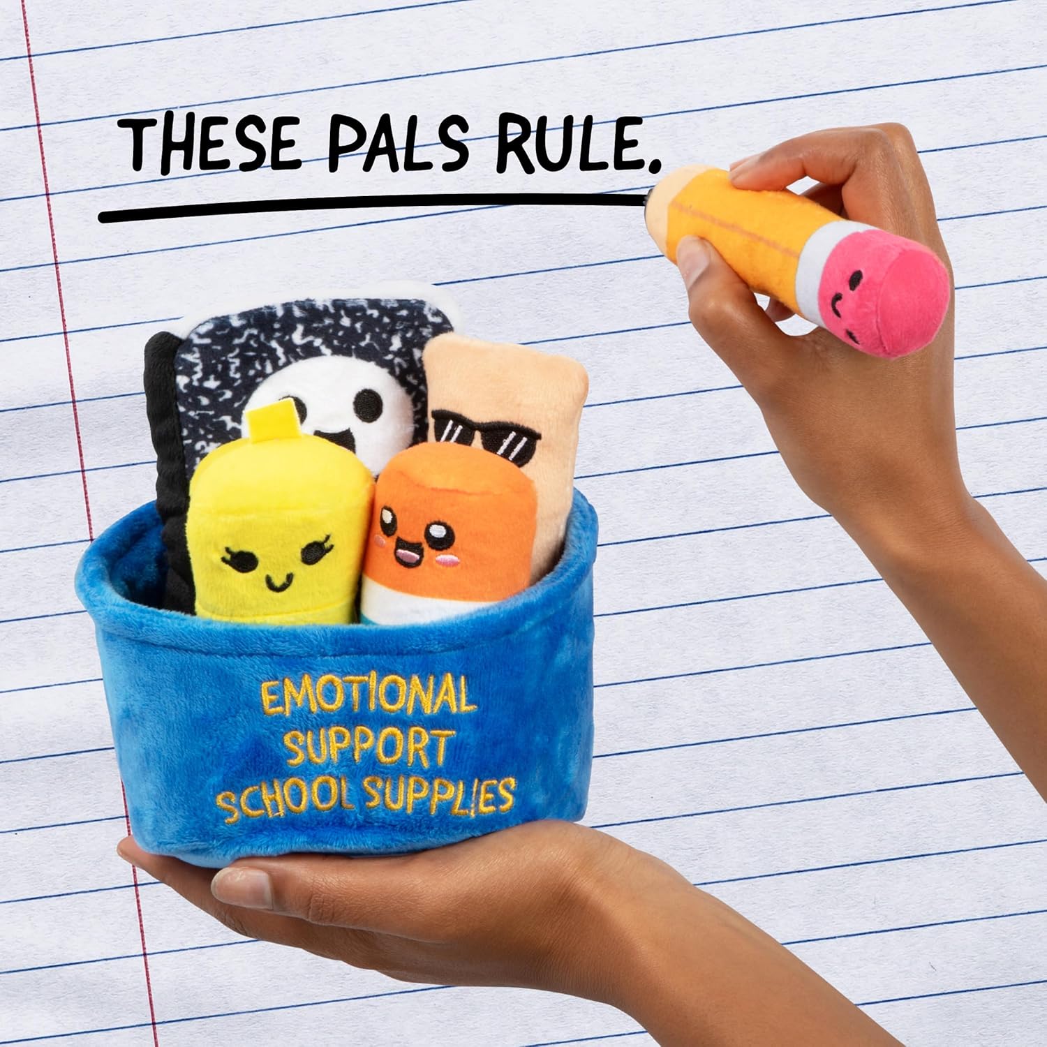Emotional Support School Supplies Plush by Relatable, Cute Stuffed Animals and Squishy Toys, Includes 5 School Supply Plushies with Carrying Basket, Fun Graduation Gifts & Cute Stuff - Image 4