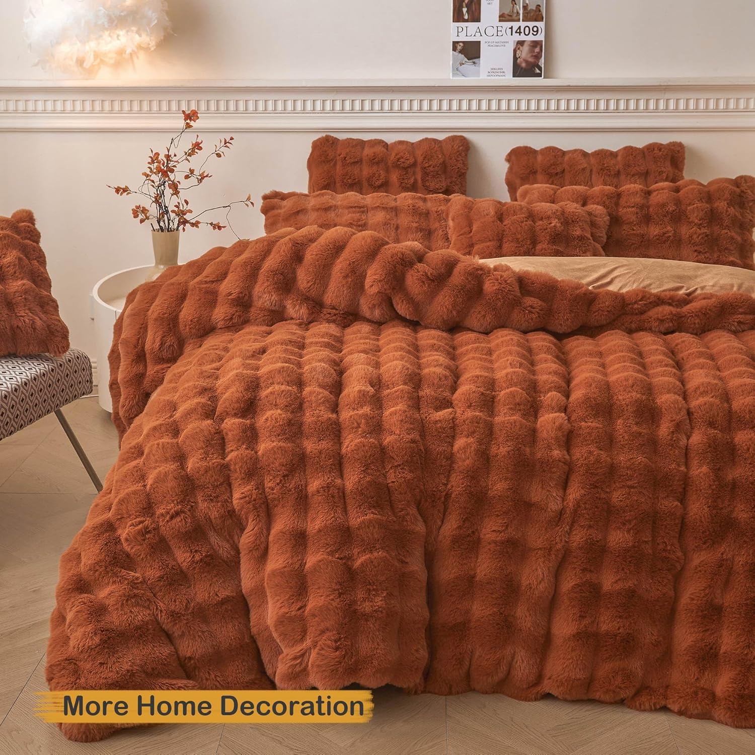 LIFEREVO 2 Pieces Fluffy Faux Rabbit Fur Pillow Cases, Luxury Soft Plush Shaggy Bubble Pillowcases Standard Size with Zipper, Furry Fuzzy Long Pillow Shams Adult Girls Kids Teens 20x26, Burnt Orange - Image 7