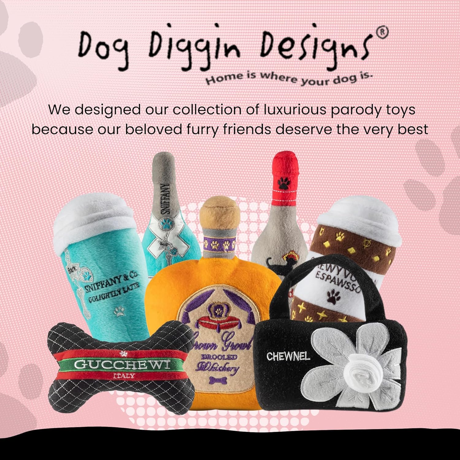 Dog Diggin Designs Sniffany & Co Large Plush Dog Toy Box | Luxury-Inspired Parody Designer Gift Box with Built-in Squeaker, Soft Plush Interactive Dog Toy – Thinking Outside The Box! - Image 6