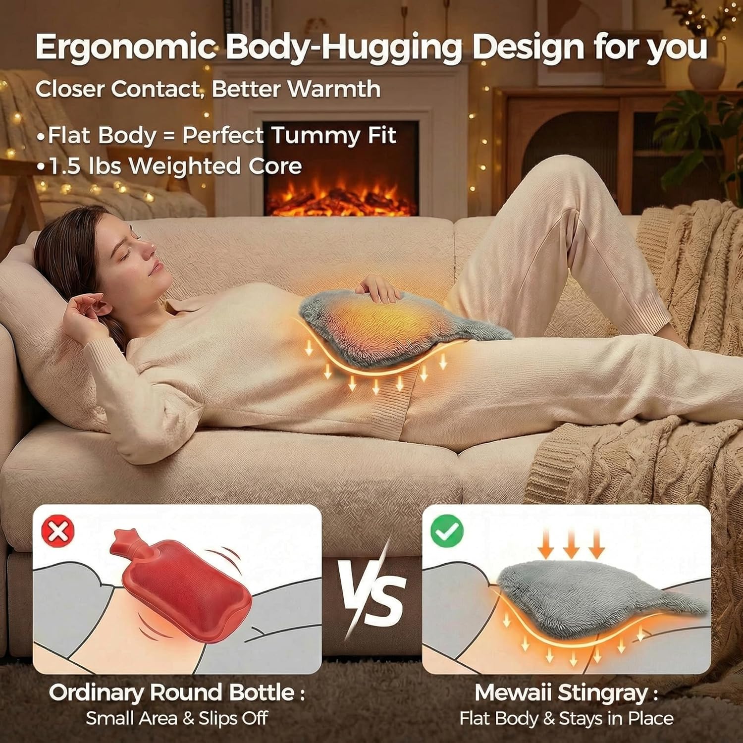 Mewaii Stingray Microwavable Unscented 1.6lbs Volcanic Rock Heating Pad 50-Minute Lasting Warmth Perfect Fit Heatable Stuffed Animals Plush for Period Cramps Menstruation Gifts for Girls Women - Image 3