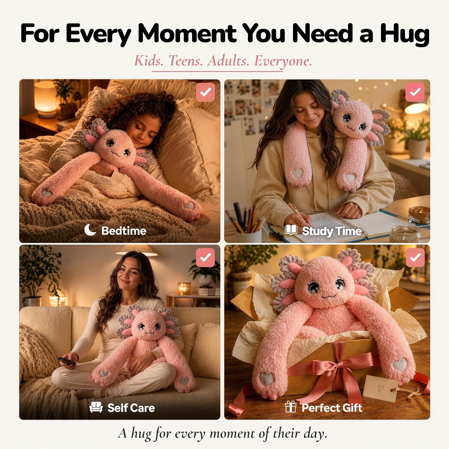 Huggle Healers Weighted Stuffed Animals for Adults, Teens and Kids - 36 Inch Long Plush Arms Pink Stuffed Animal for Hugs - 4.5lb Axolotl Plushies - Ula Axolotl - Image 5