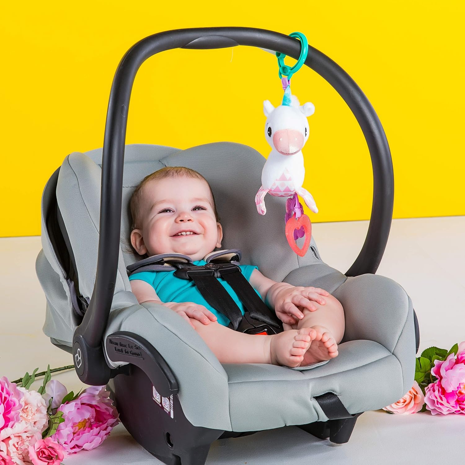 Bright Starts Unicorn Sparkle & Shine Plush Take-Along Stroller or Carrier Toy, Ages 0 Month+, Pink - Image 6
