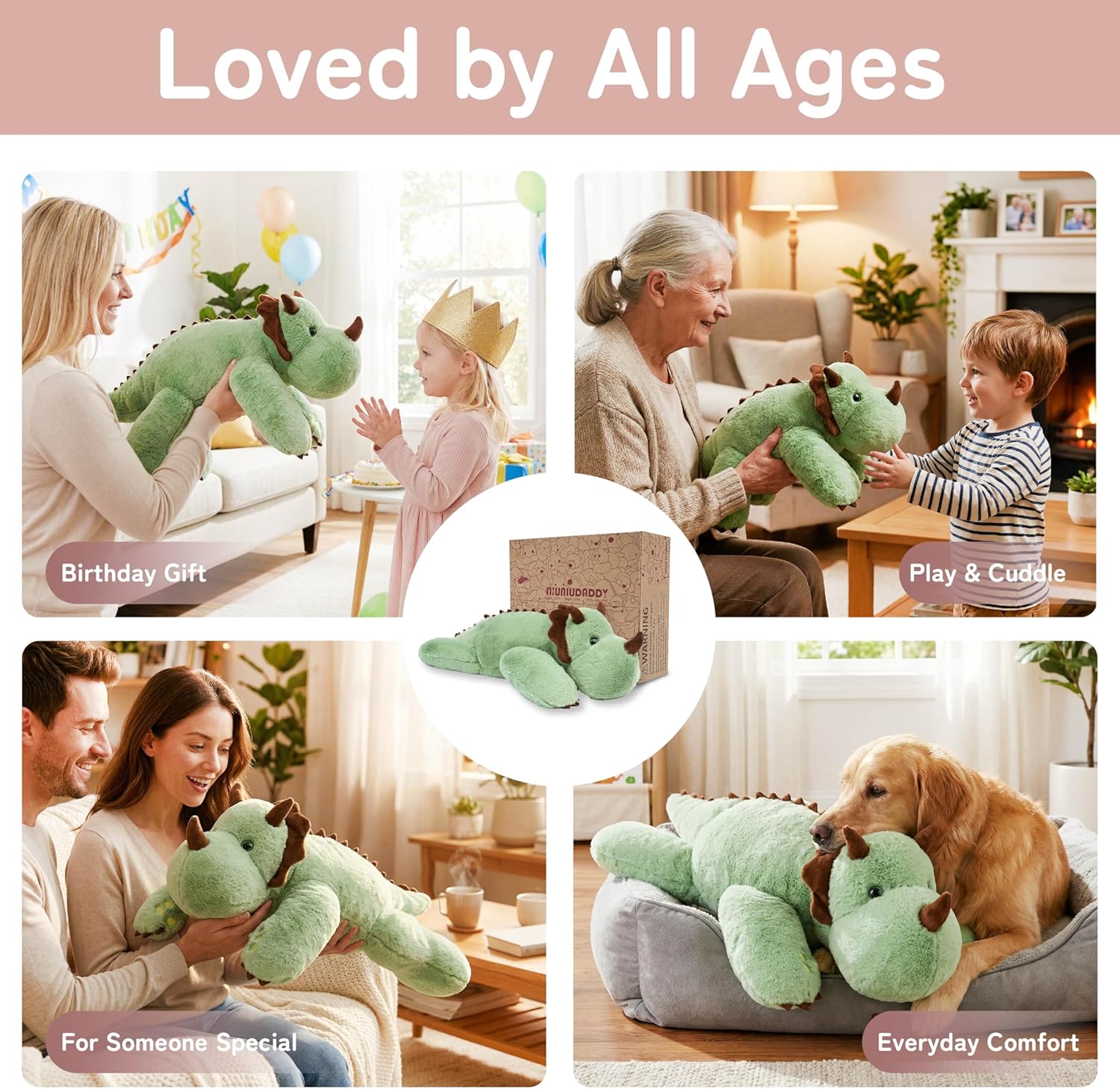 Niuniu Daddy Weighted Dinosaur Stuffed Animal for Kids & Adults, 22 Inch 3.3lb Large Plush Toy with Soft Fur, Weighted Plushies Pillow for Sensory Calm, Huggable Gift for Everyday Comfort - Image 5