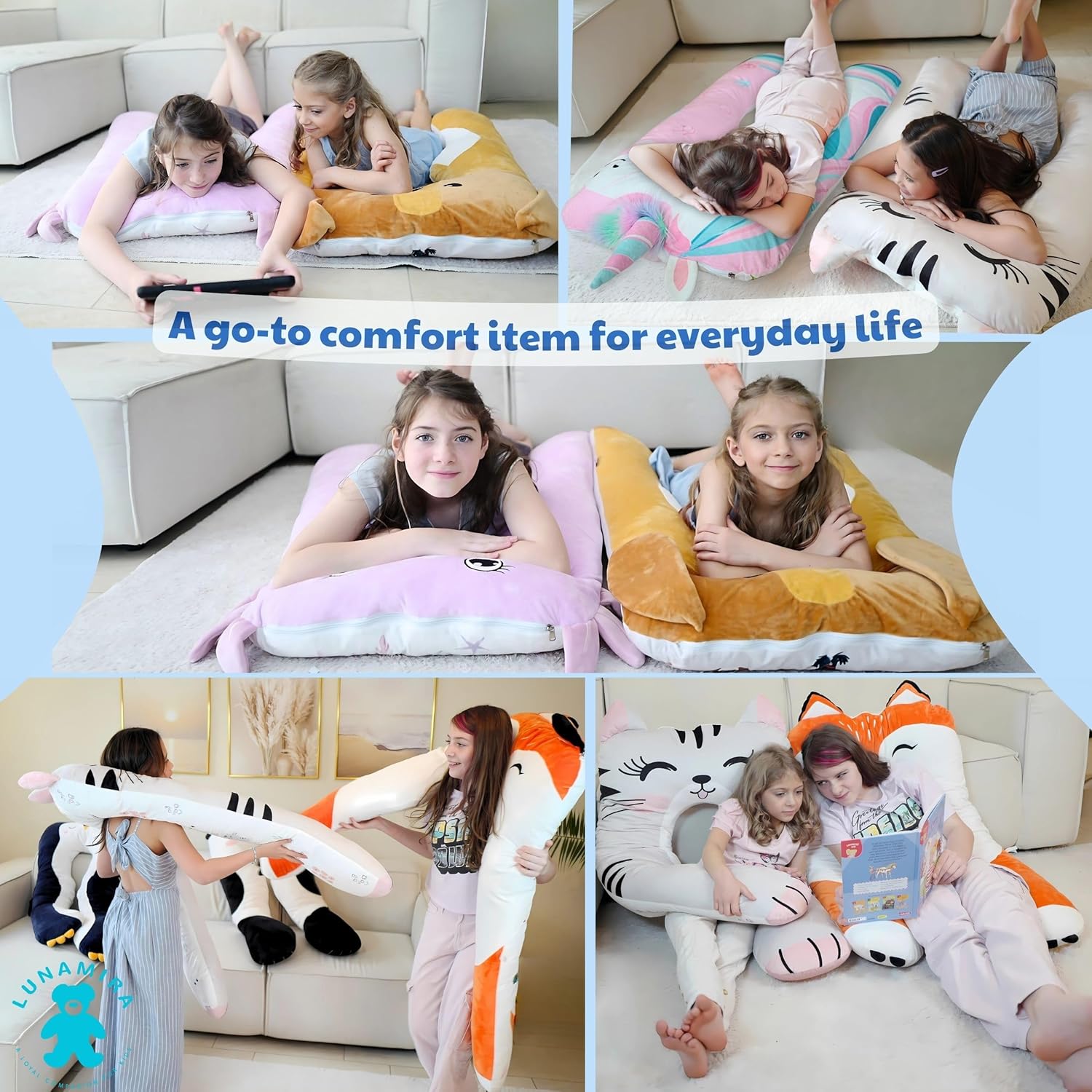 LUNAMIRA Axolotl Kids Body Pillow - 47" U-Shape Long Plush Soft Animal Pillow for Kids, Sleeping, Reading, ADHD & Special Needs Comfort, Anxiety, Washable Cover, Snuggle Fun Cuddle for Boys & Girls - Image 9