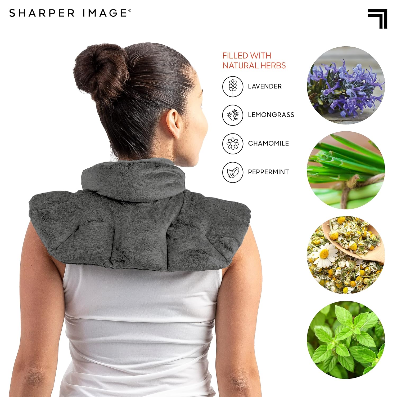Sharper Image Heated Neck & Shoulder Wrap - Microwavable Warm & Cooling Plush Pad, Scented Aromatherapy (100% Natural Lavender & Herb Spa Blend), Pain Tension Headache Relief Therapy, Gift for Women - Image 4