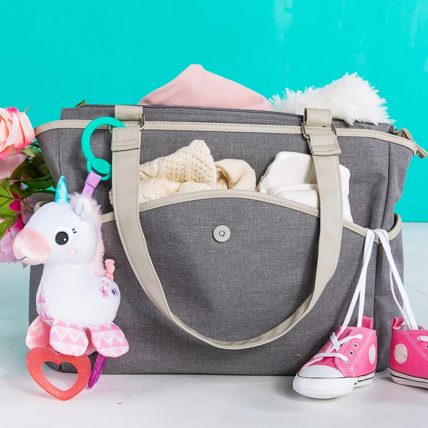 Bright Starts Unicorn Sparkle & Shine Plush Take-Along Stroller or Carrier Toy, Ages 0 Month+, Pink - Image 8