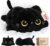 Mewaii Cute Black Cat Plush Pillow, Kawaii Plushies Black Cat Stuffed Animals, Squishy Plushies, Cuddle Plush Pillow for Kids & Girls (13 Inch)