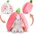 Strawberry Bunny Plush Toy Transformable Rabbit Stuffed Animal Pink 13.7 Inch Soft Plush Gift Girlfriend Girls Kids