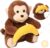 Hopearl Peek A Boo Monkey with Banana Interactive Repeats What You Say Plush Toy Musical Singing Talking Stuffed Animal Adorable Electric Animate Birthday Festival, Brown, 11”